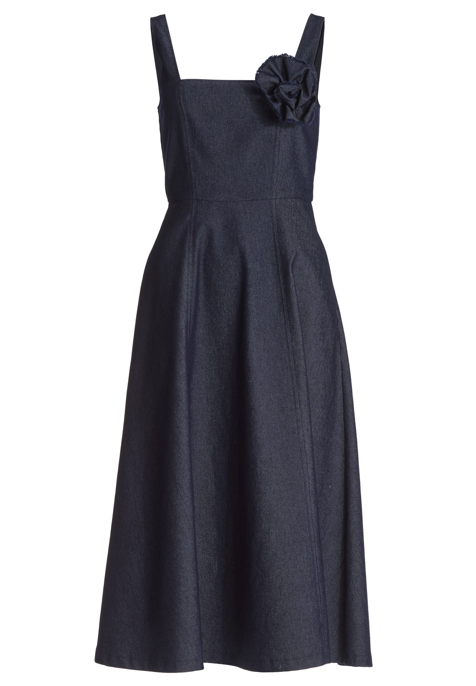 Midi Kleid mit Karree-Ausschnitt aus Dark Denim