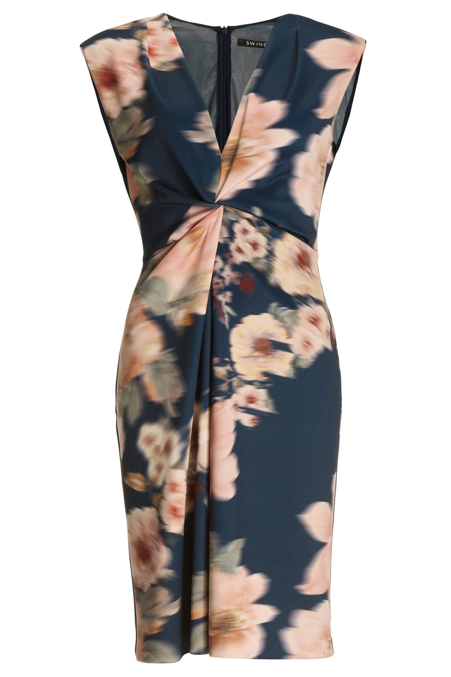 Etuikleid aus floral bedrucktem Scuba mit Knoten Detail