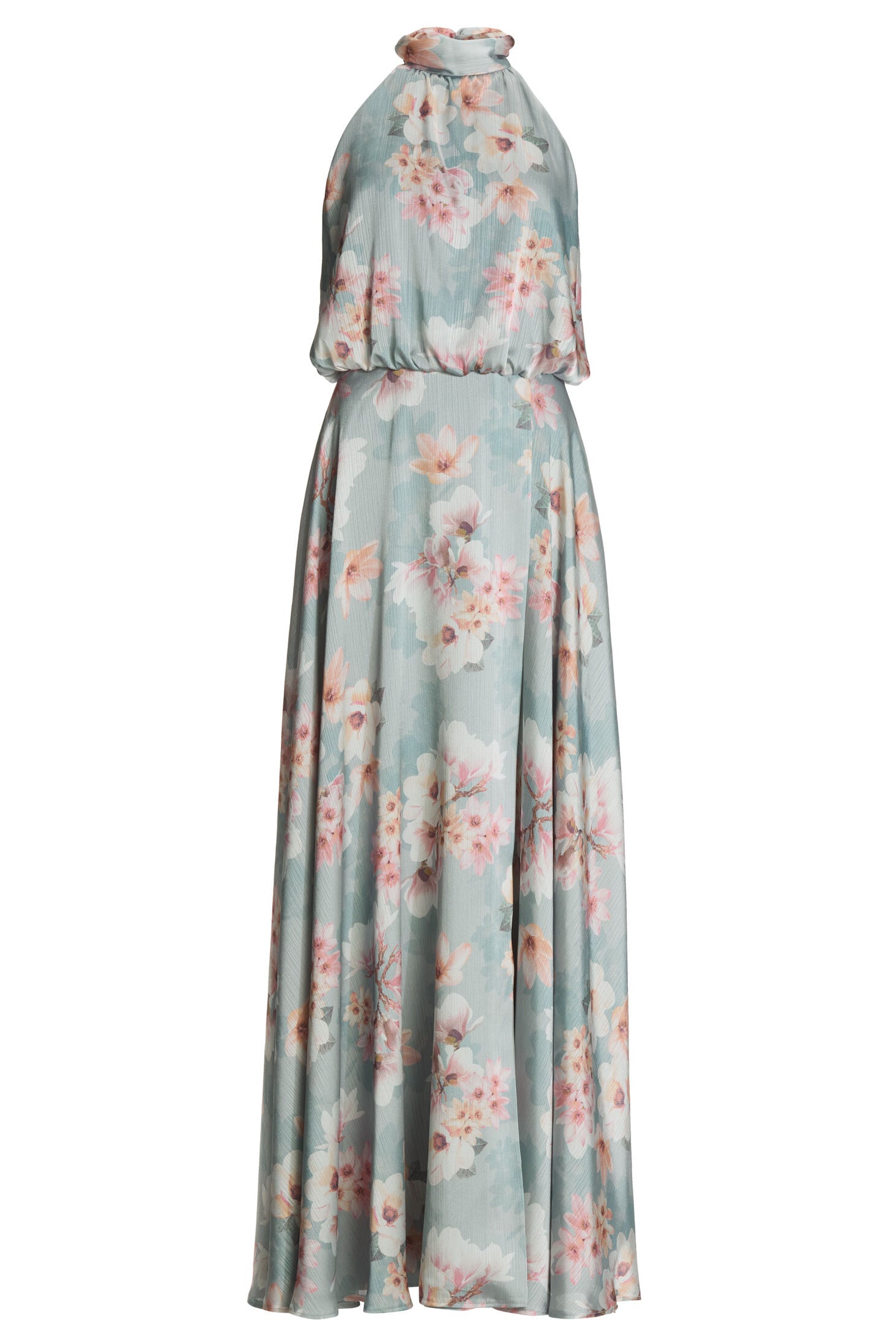 Abendkleid mit blusigem Top aus floral bedrucktem Crinkle Satin