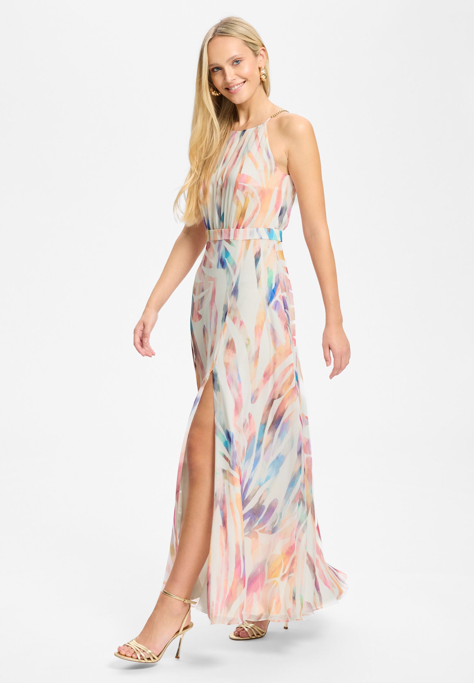 Abendkleid aus Crinkle Chiffon mit Animal Print