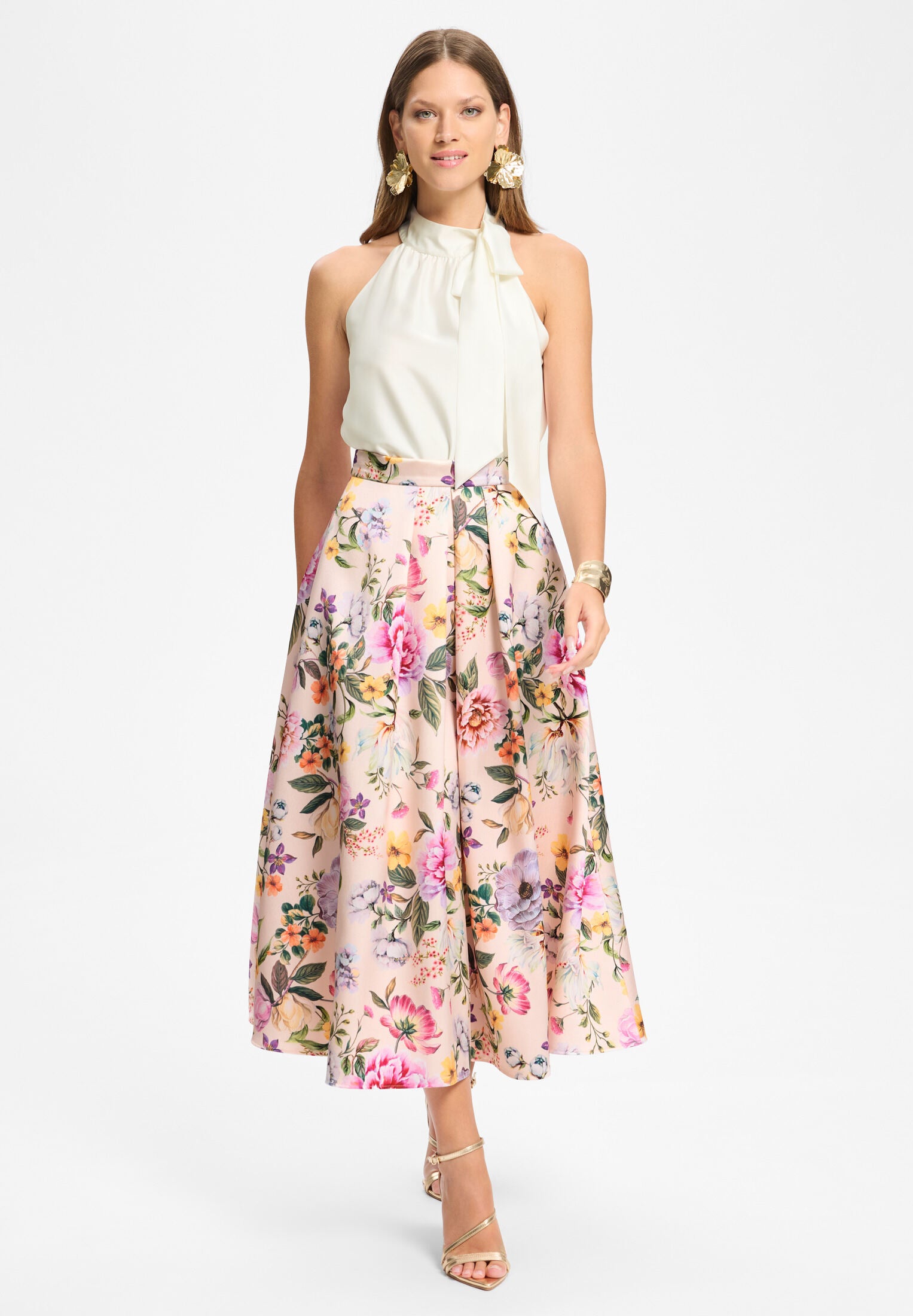 Faltenrock aus bedrucktem Twill rose | multi