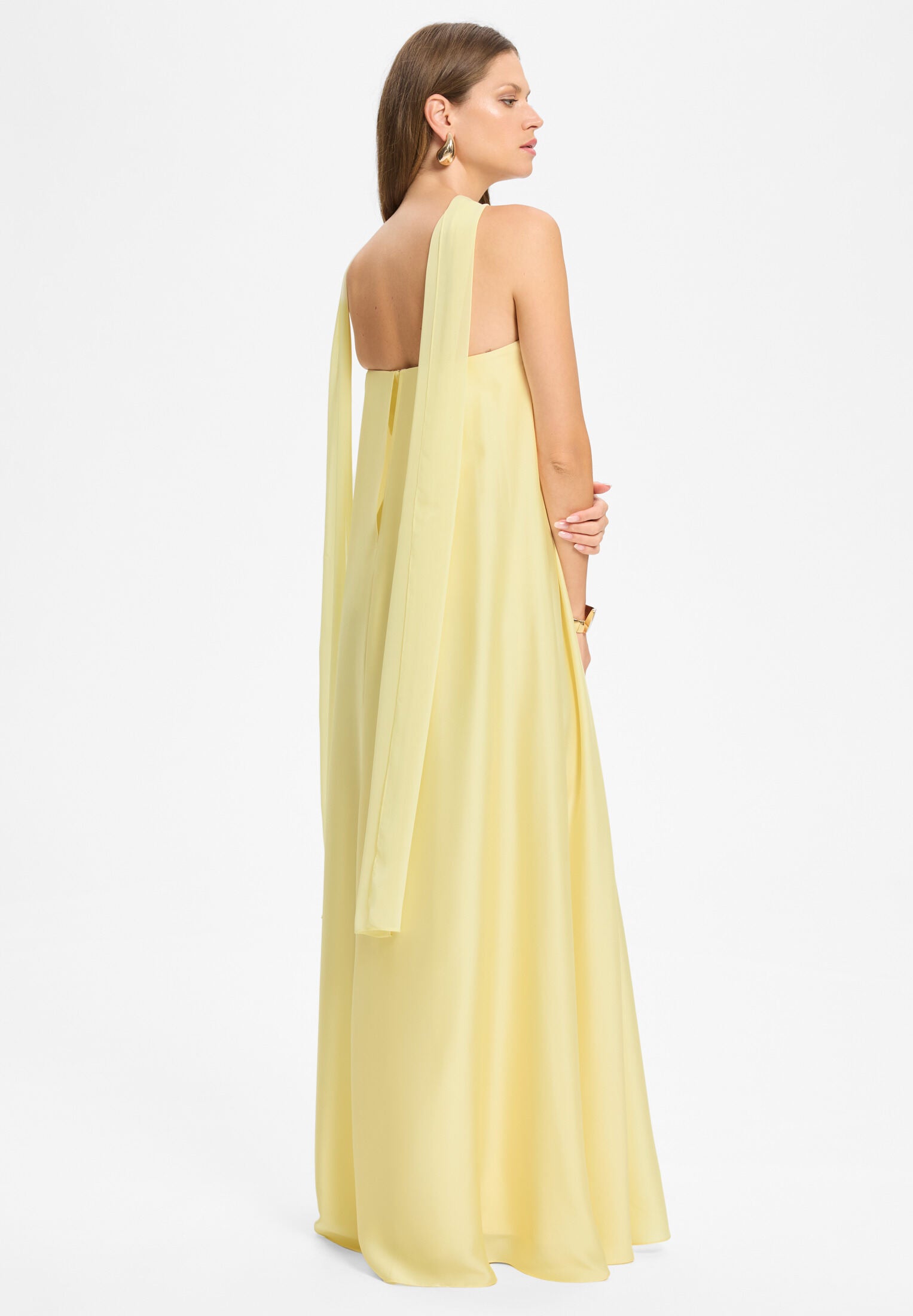 Trägerloses Abendkleid aus Satin Chiffon mit eingearbeiteter Korsage