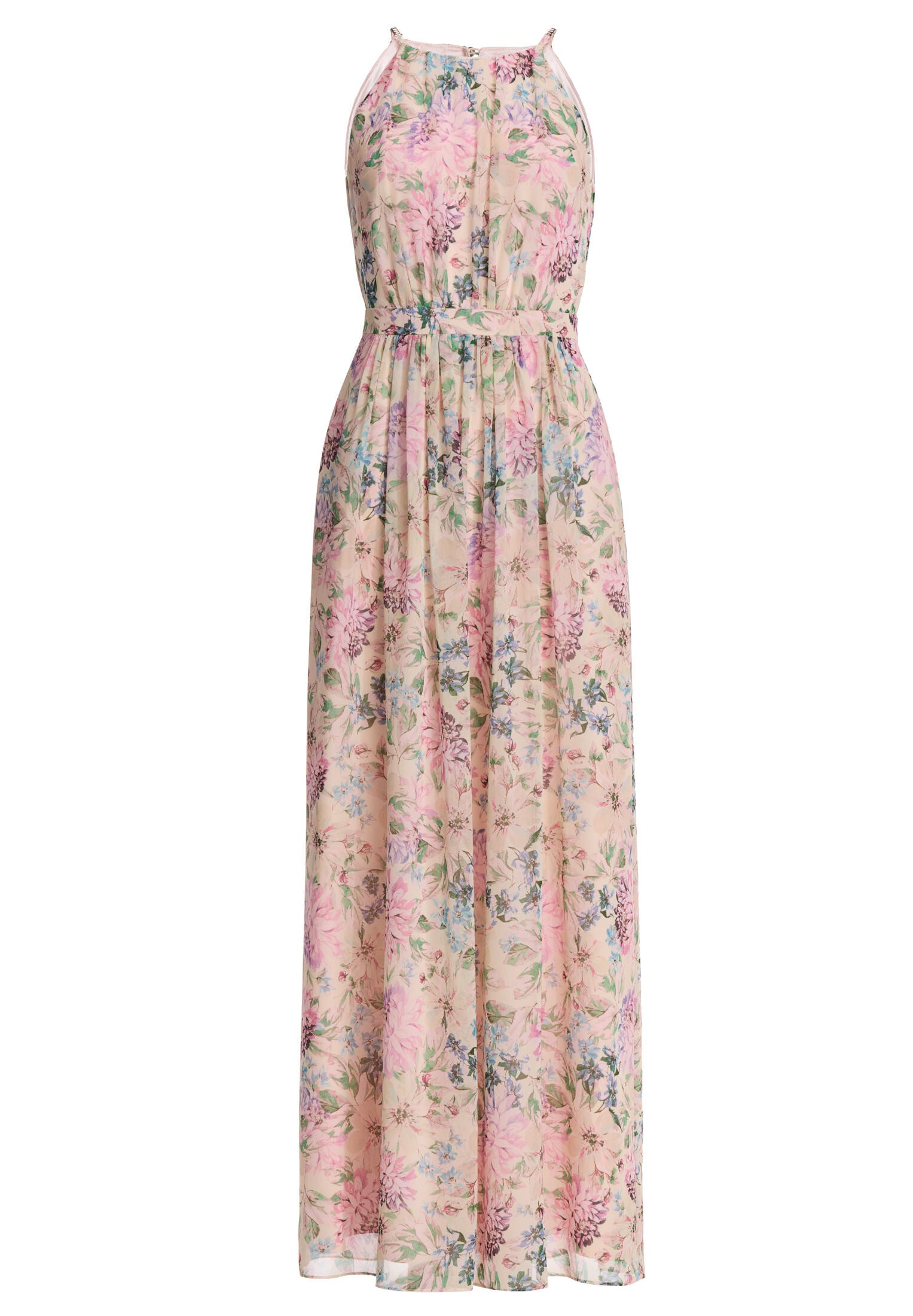 Abendkleid aus floral bedrucktem Chiffon mit Zierträgern