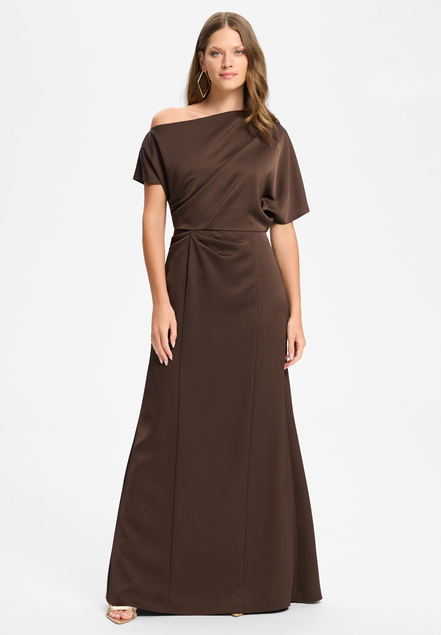 Abendkleid aus Satin mit asymmetrischem Oberteil chocolate brown