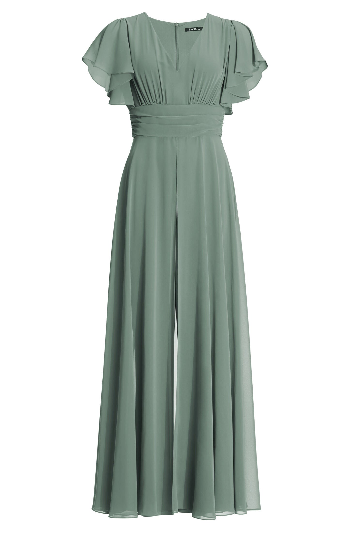 Chiffon Jumpsuit mit Überrock und Volantärmeln