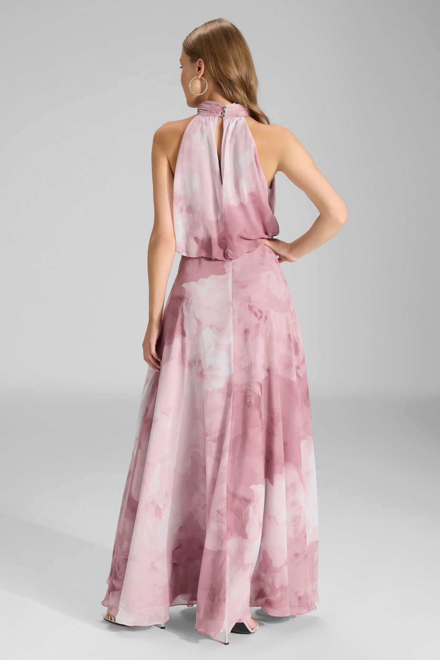 Abendkleid mit blusigem Top aus floral bedrucktem Chiffon