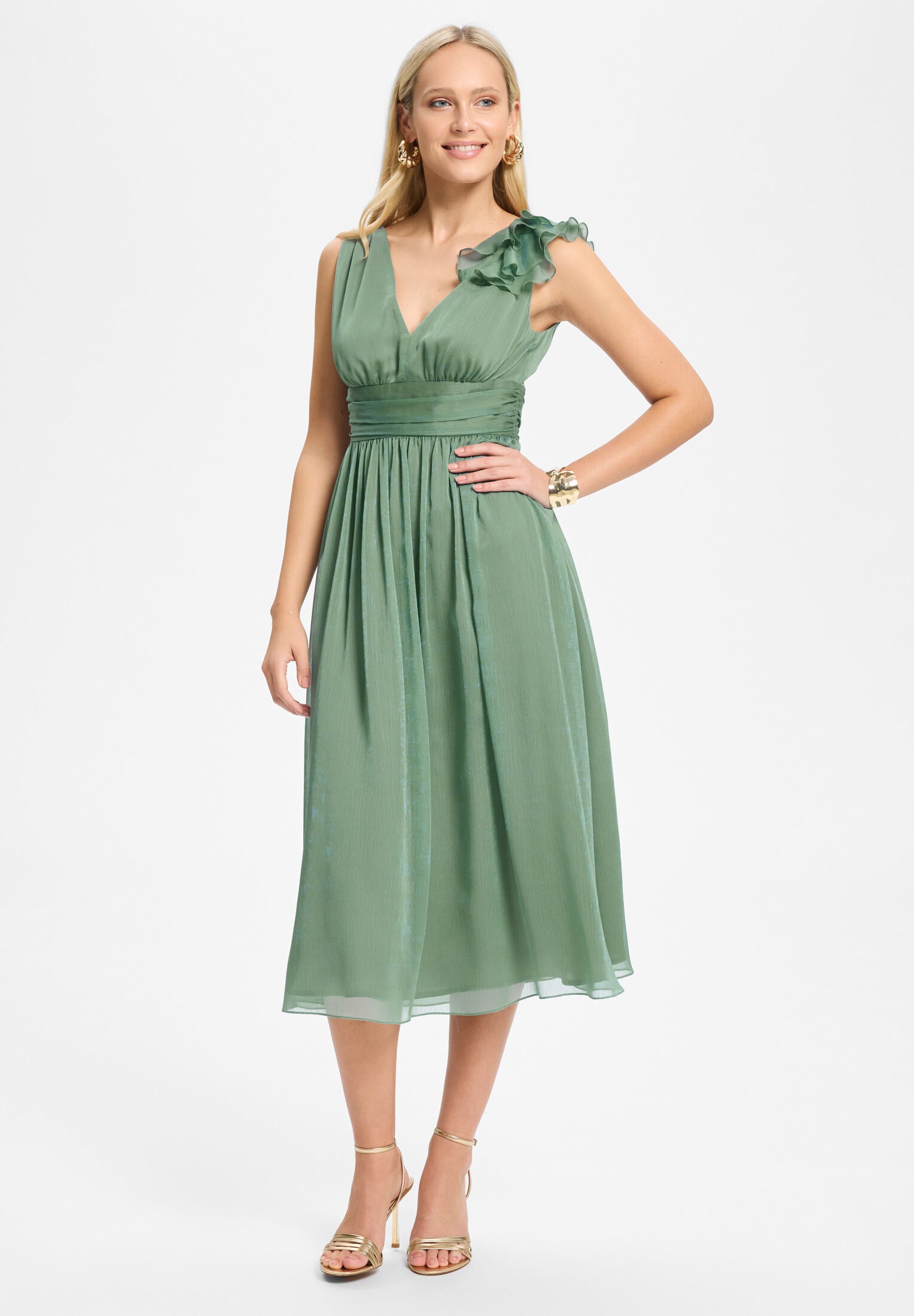 Cocktailkleid aus Crinkle Chiffon mit Volant Detail pistachio green