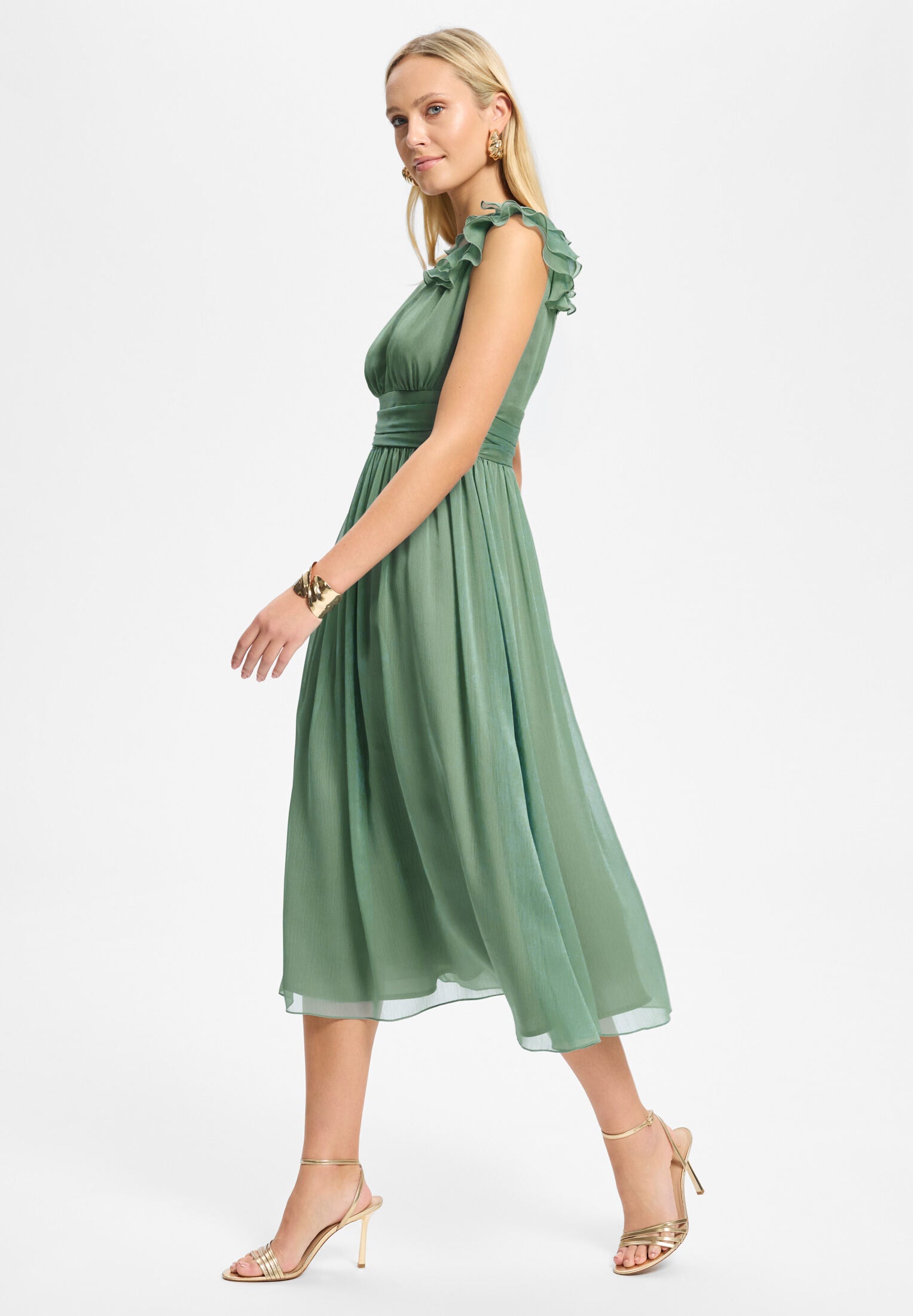 Cocktailkleid aus Crinkle Chiffon mit Volant Detail