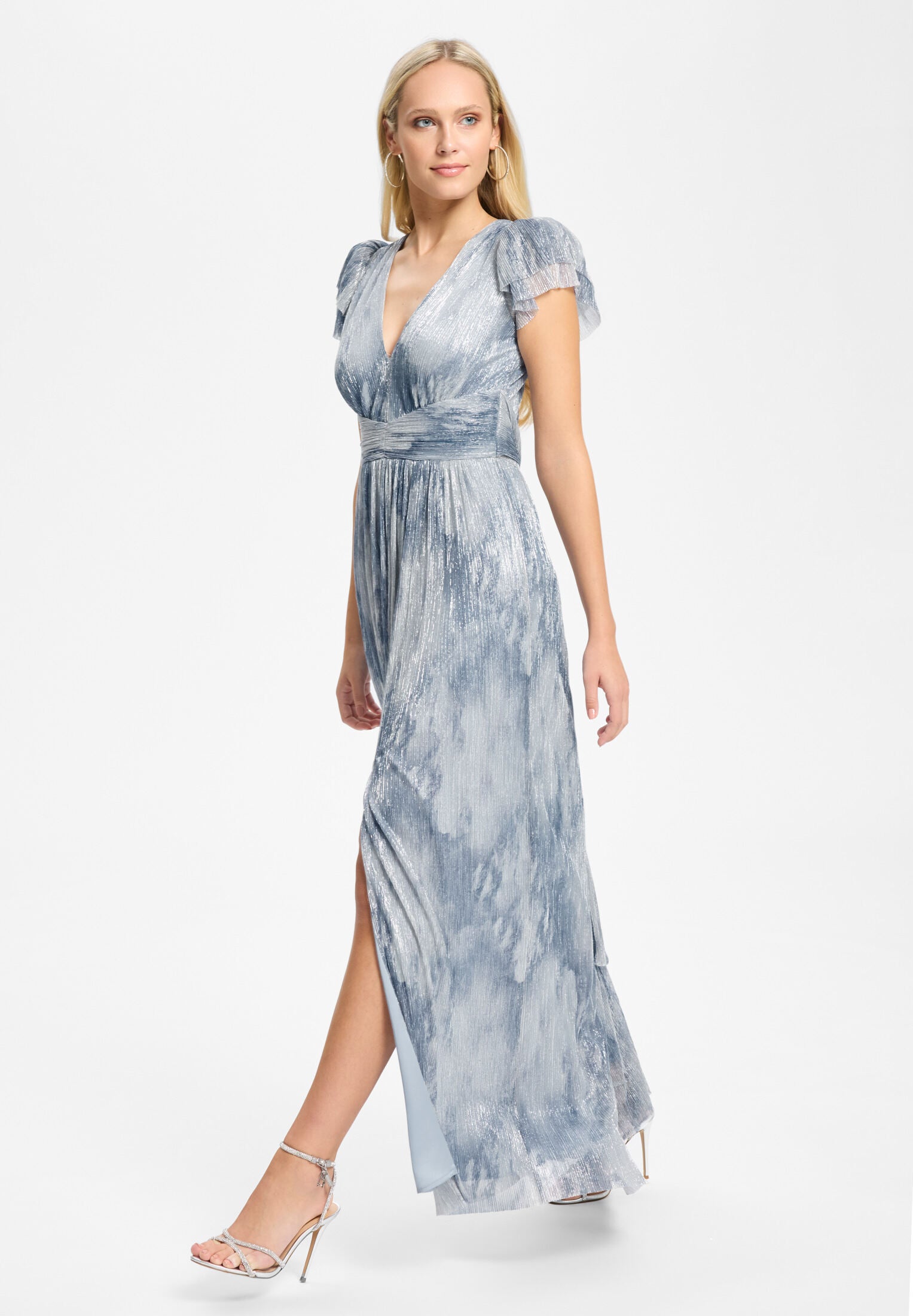Abendkleid aus Plissee Jersey mit betonter Schulter