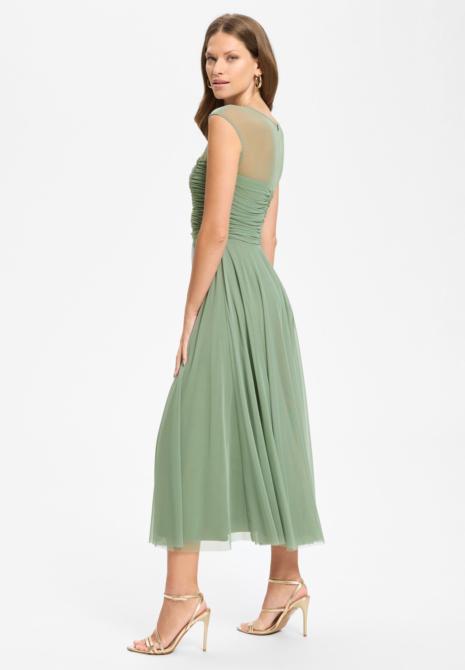Cocktailkleid aus Mesh mit geraffter Korsage