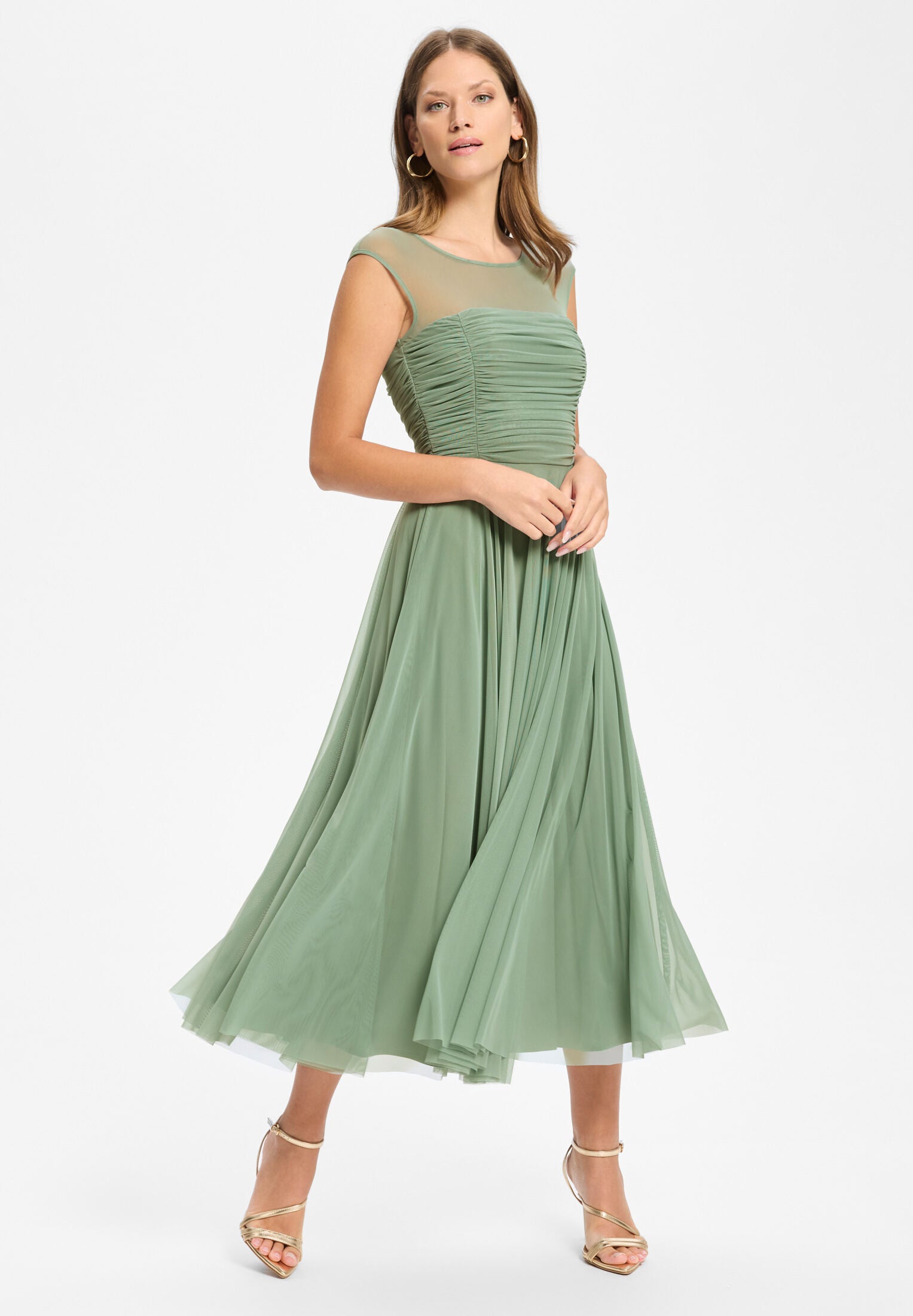 Cocktailkleid aus Mesh mit geraffter Korsage pistachio green