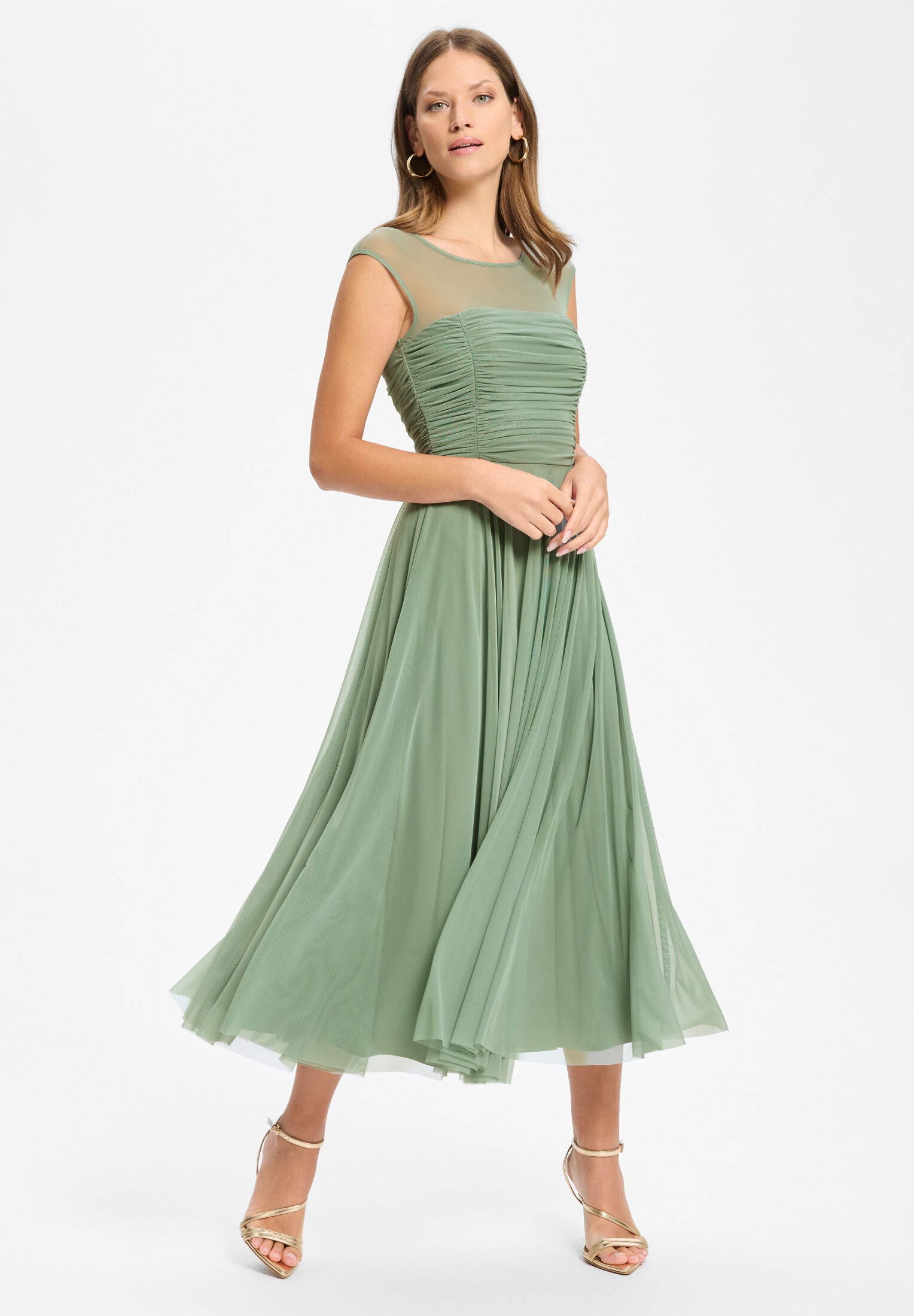 Cocktailkleid aus Mesh mit geraffter Korsage pistachio green