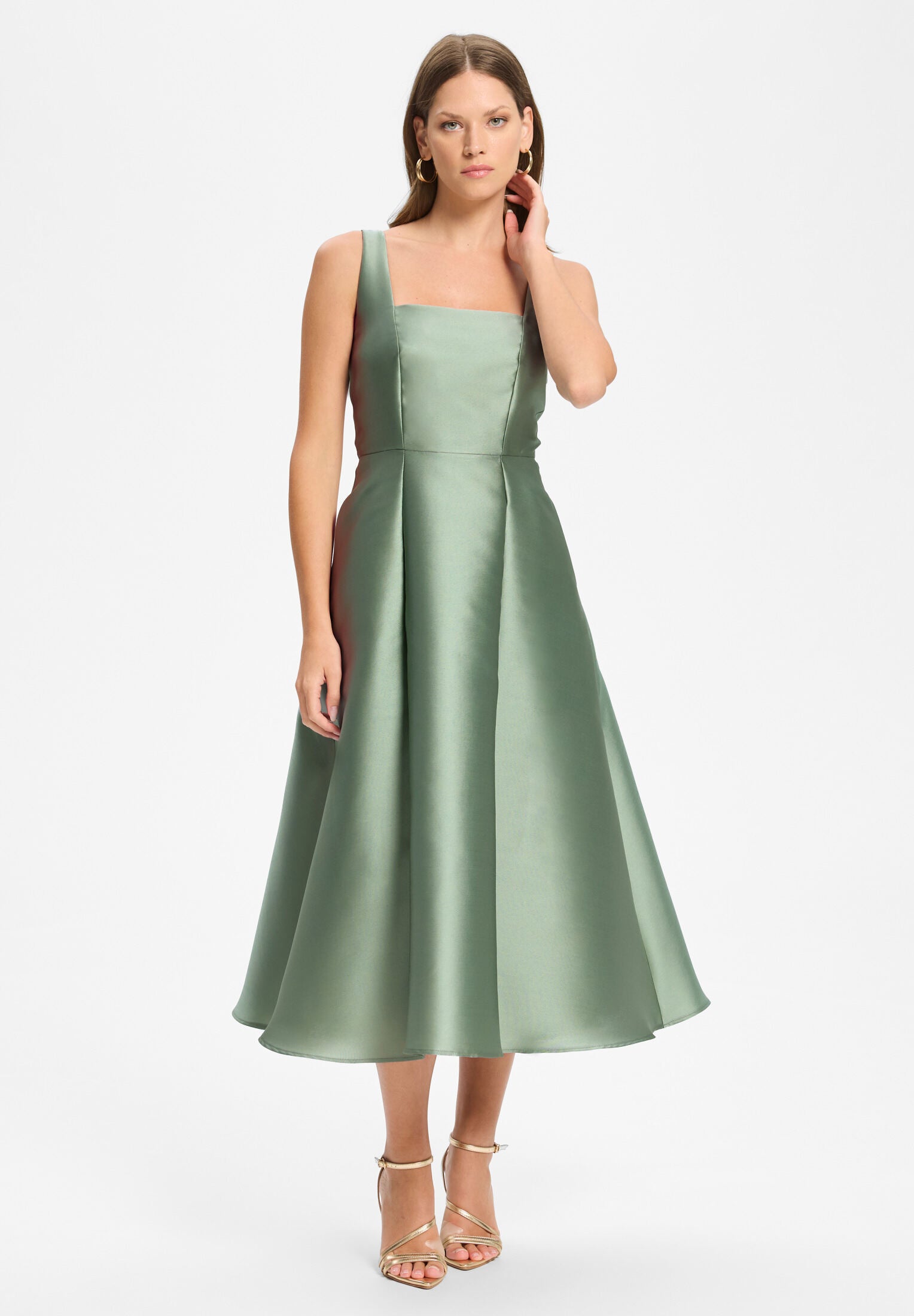Cocktailkleid mit Karree-Ausschnitt aus Twill pistachio green