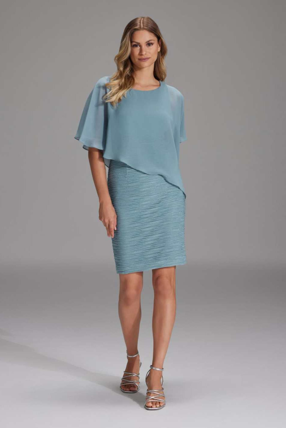 Etuikleid mit asymmetrischem Chiffon-Überwurf indigo silver