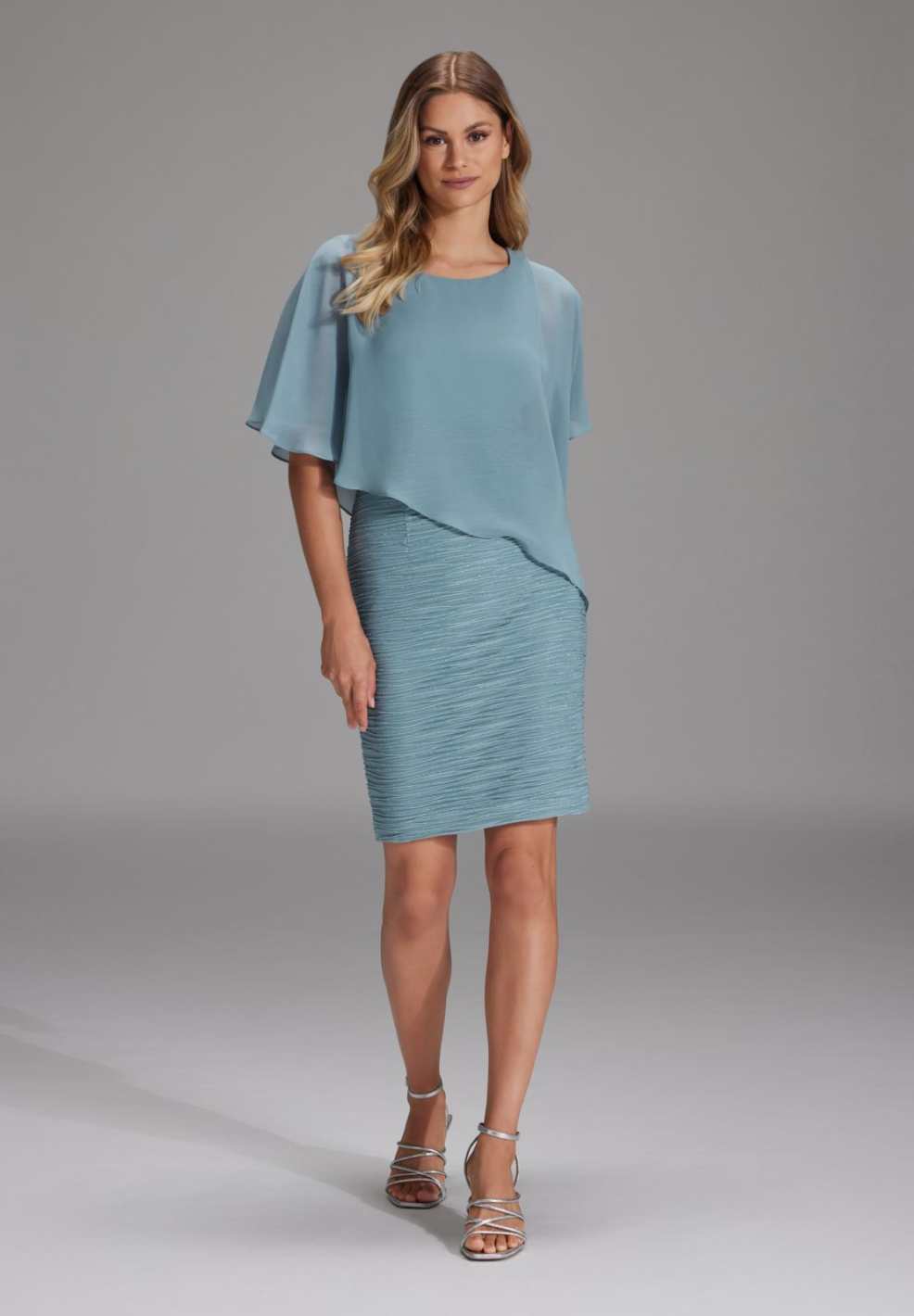 Etuikleid mit asymmetrischem Chiffon-Überwurf indigo silver