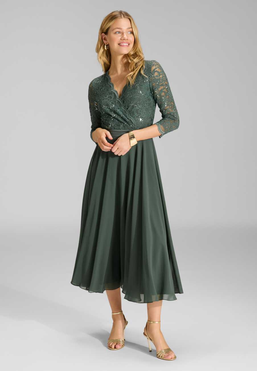 Cocktailkleid aus Material-Mix summernight green