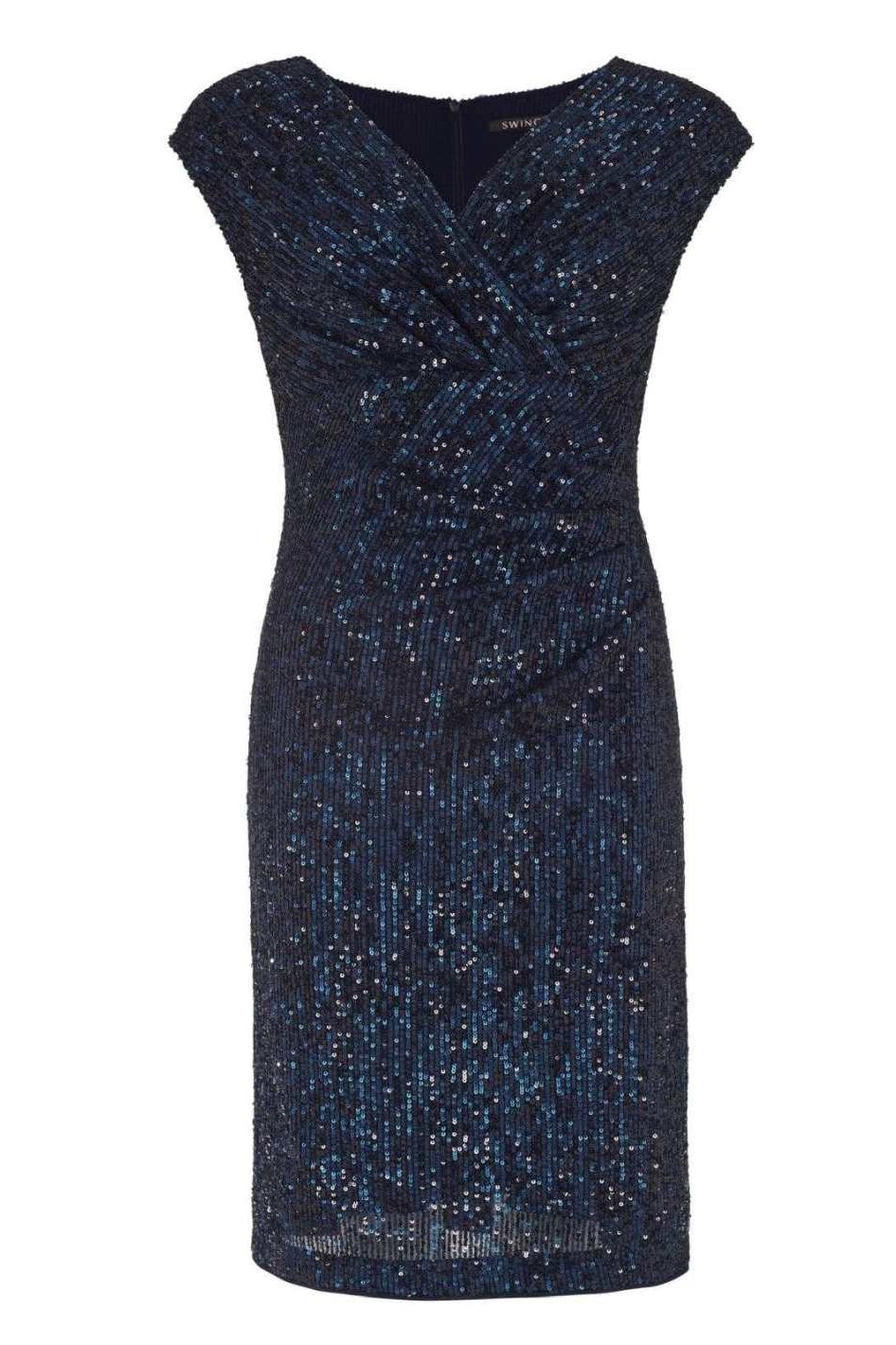 Cocktailkleid aus elastischer Paillette mit Wickel Ausschnitt