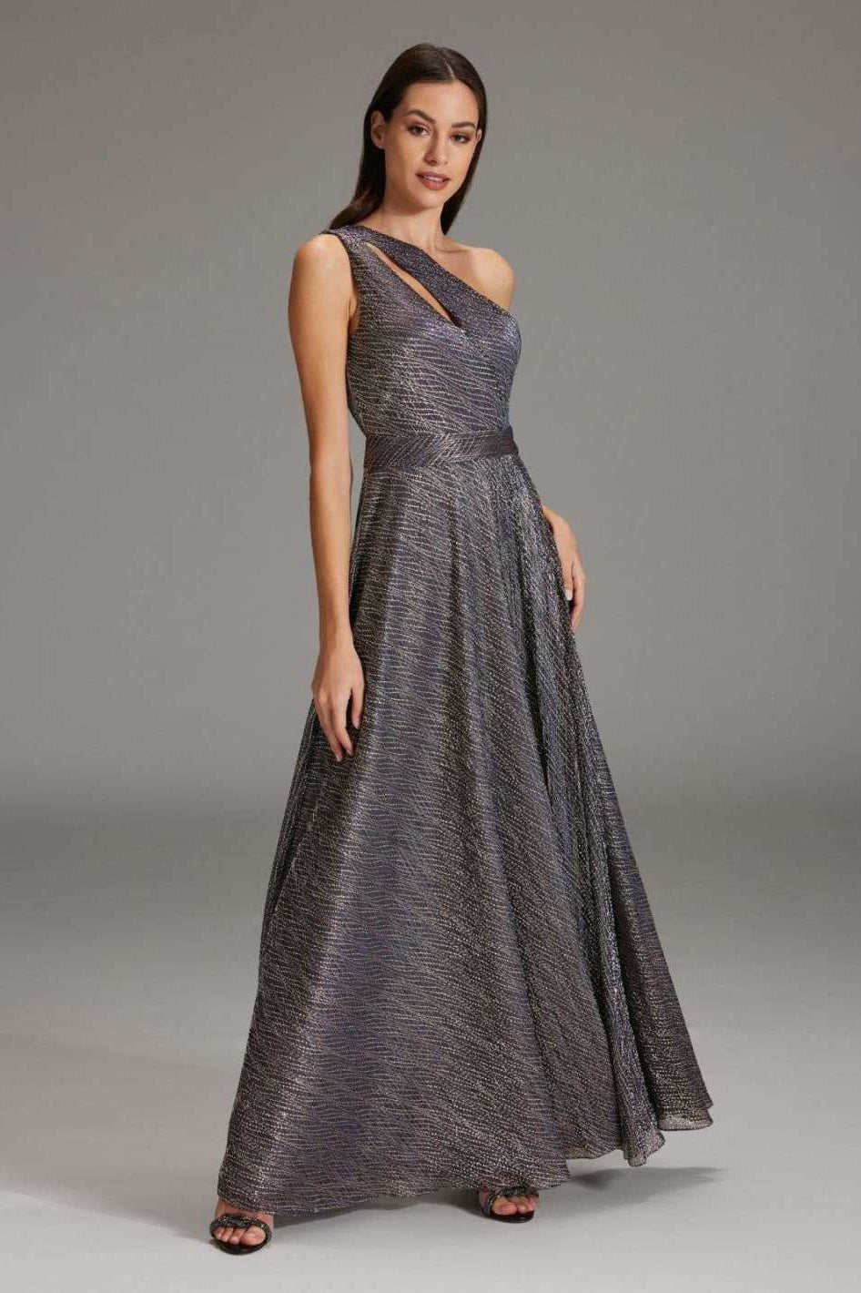 Abendkleid One-Shoulder aus Plissé Jersey mauve purple