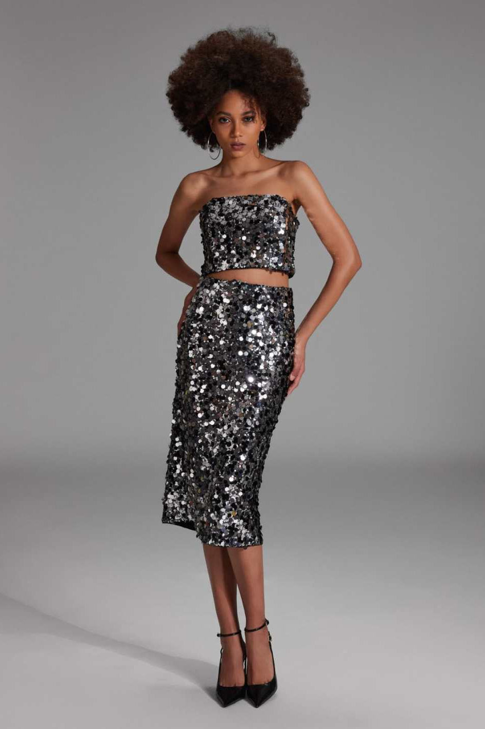 Bleistiftrock mit großen Pailletten titan grey