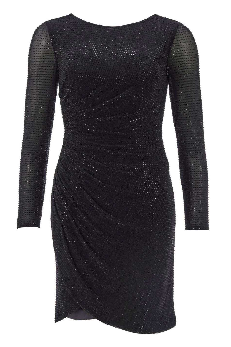 Langärmliges Cocktailkleid mit funkelndem Strassbesatz