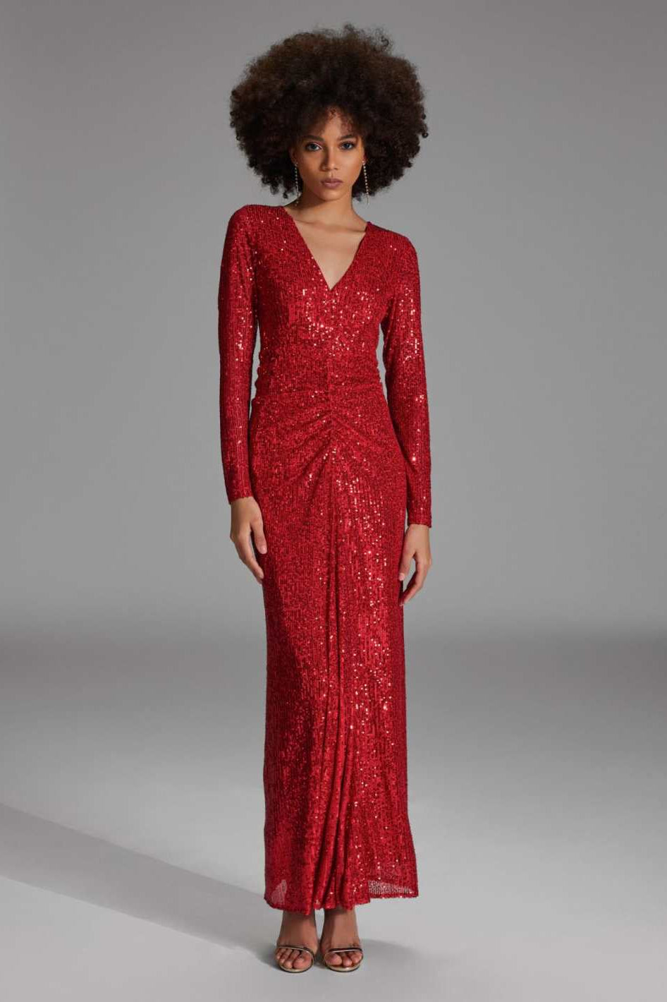 Abendkleid aus elastischem Paillettenstoff chili red