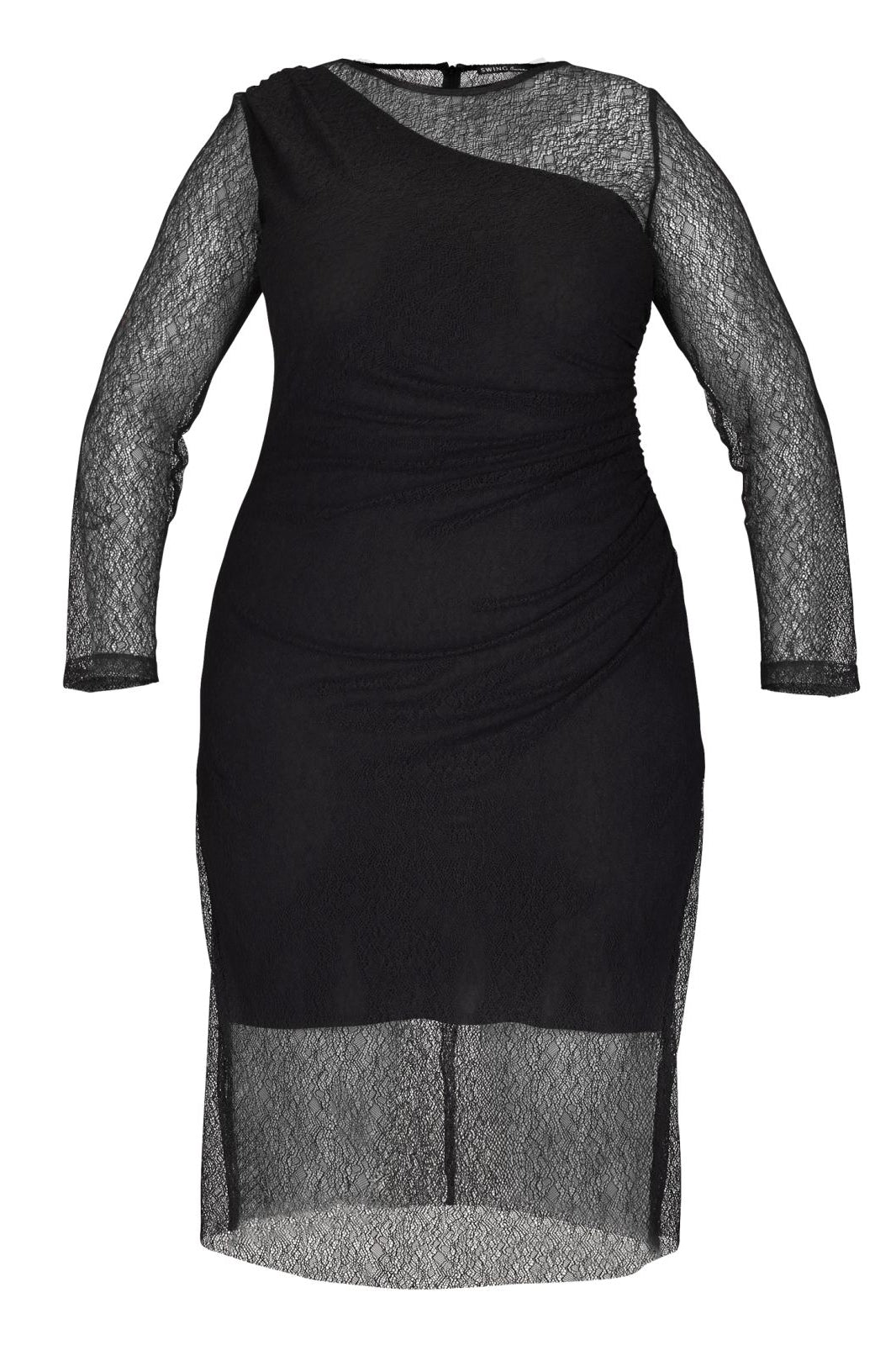 Midi Kleid aus feiner Spitze mit Transparenz und seitlicher Drapierung