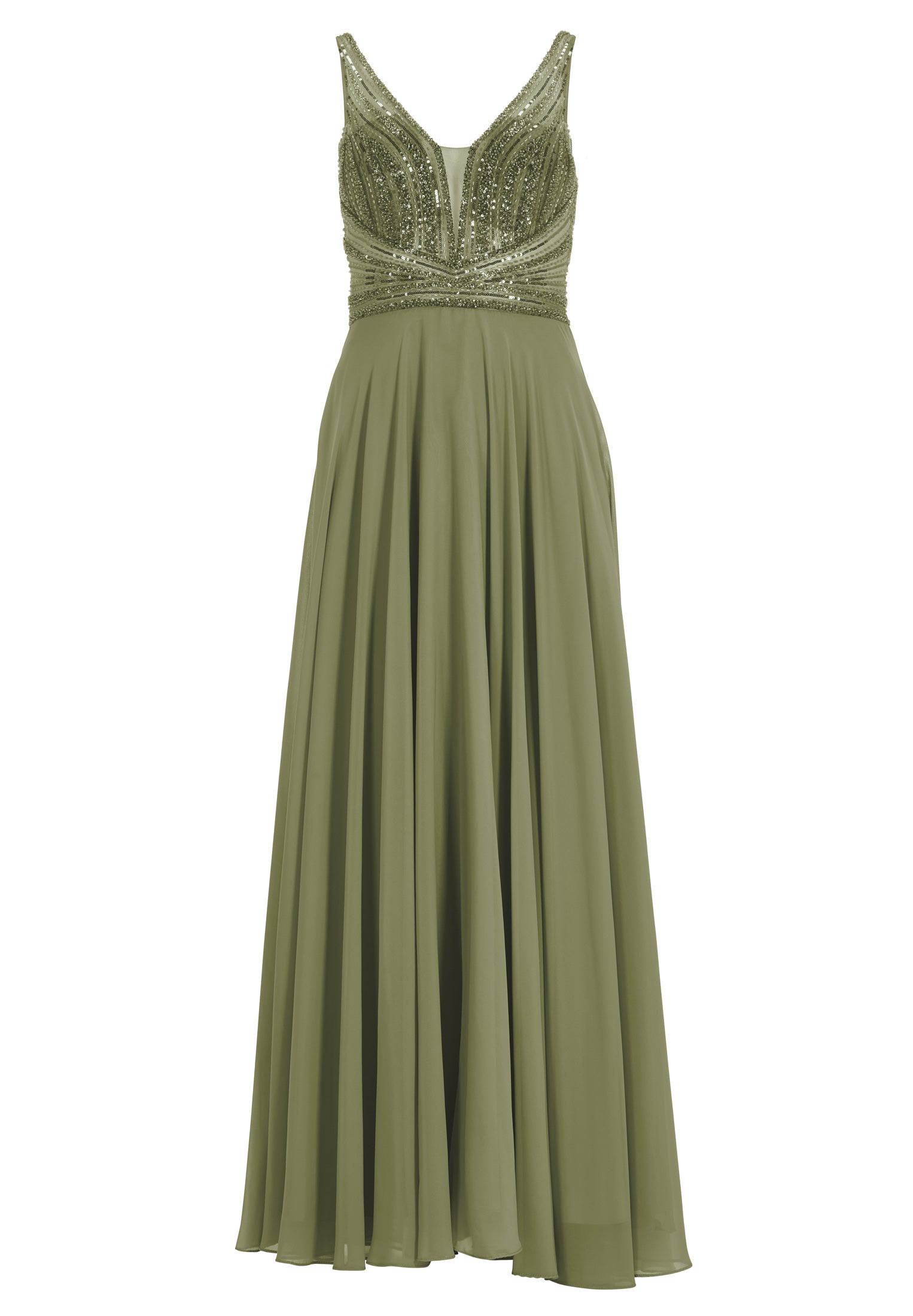 Langes Chiffon-Abendkleid mit Stickerei
