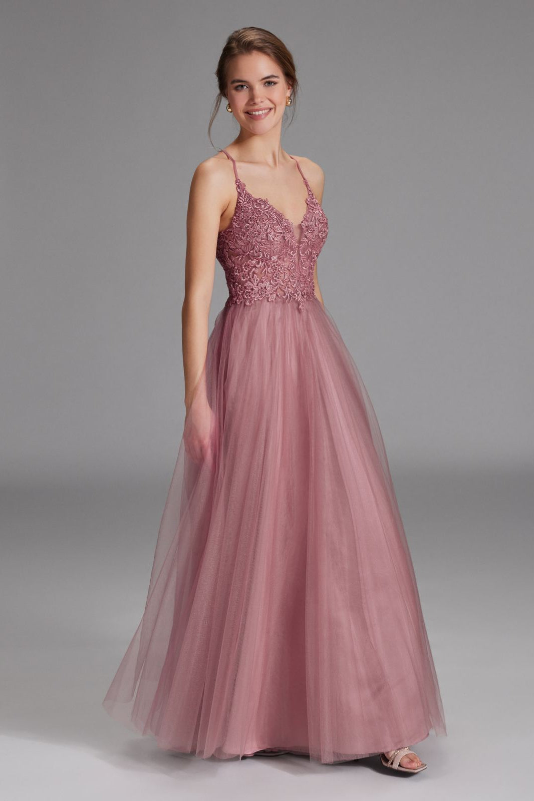 Tüll-Abendkleid mit Spitzenstickerei