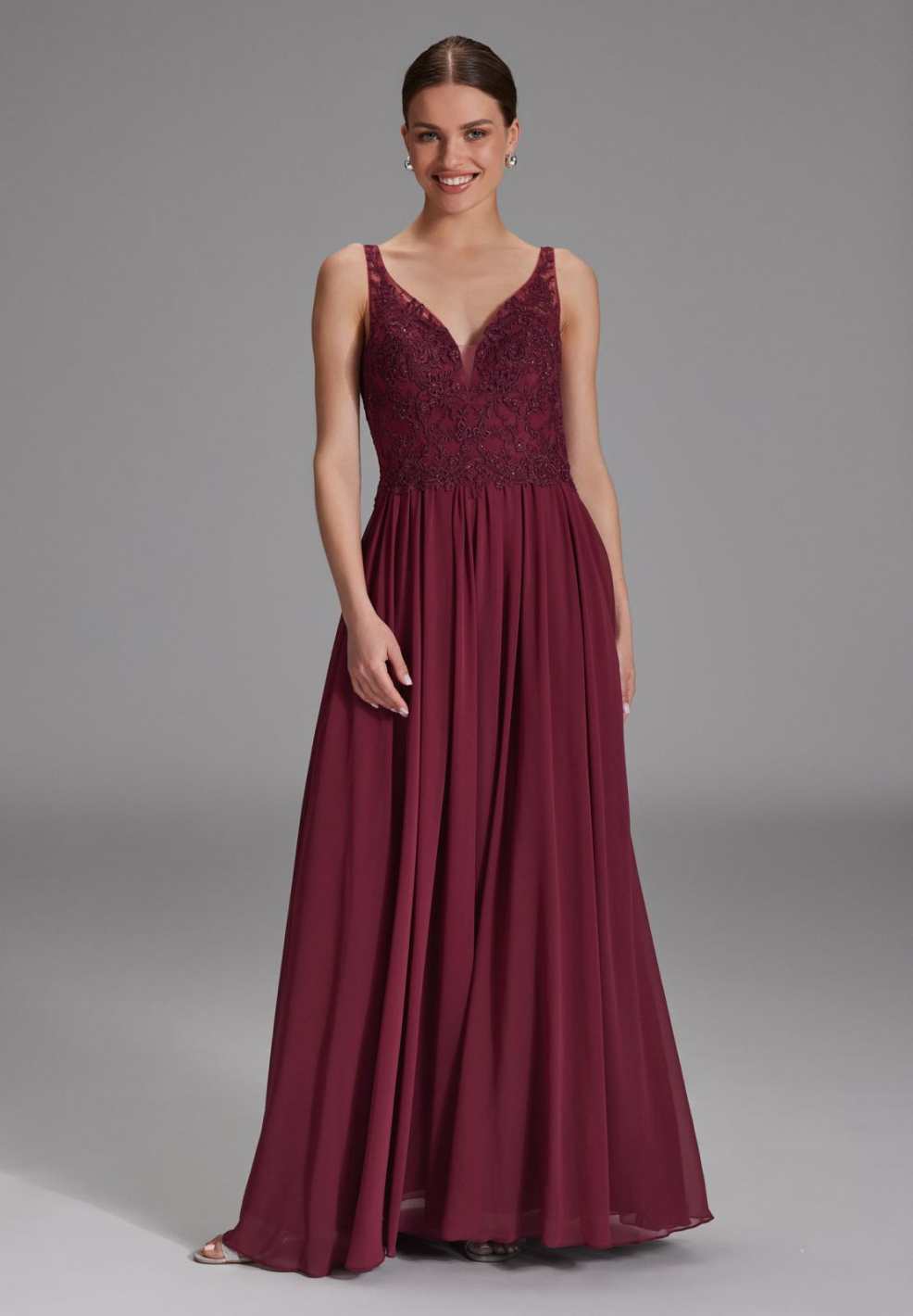 Chiffonkleid mit Spitzenstickerei grape wine