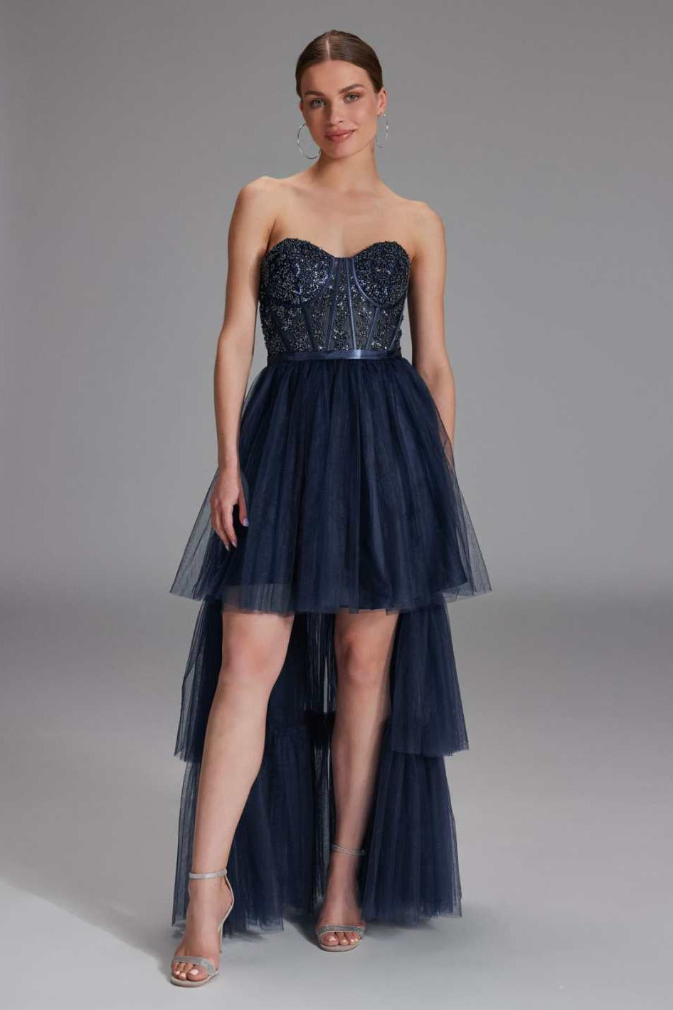 Vokuhila-Kleid mit Corsagentop navy