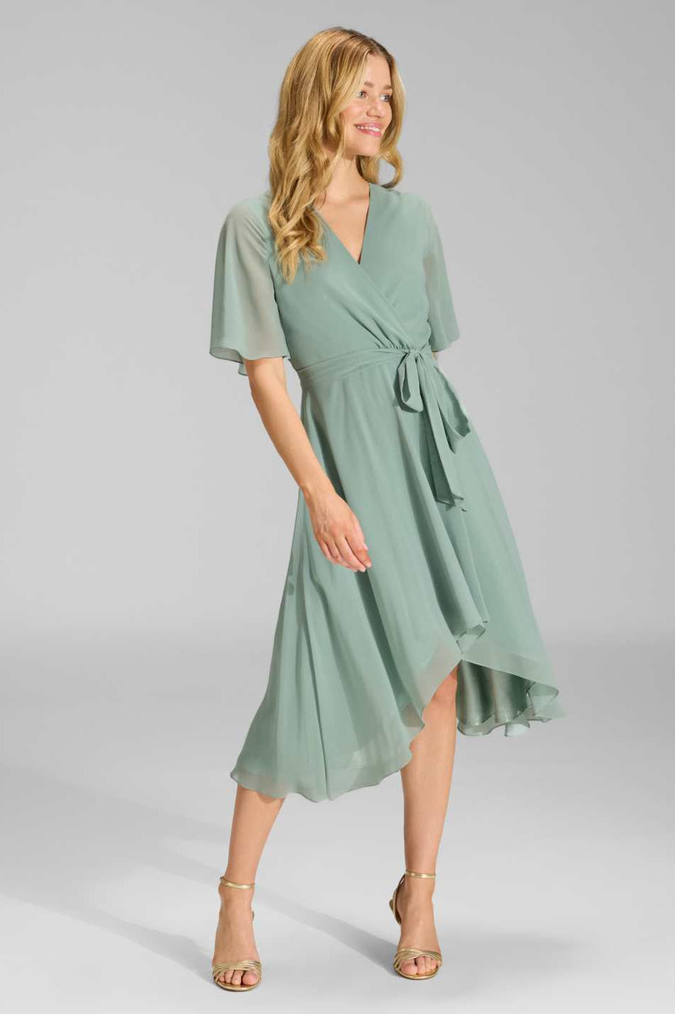 Chiffon Kleid in Wickel Optik mit Vokuhila Saum soft green