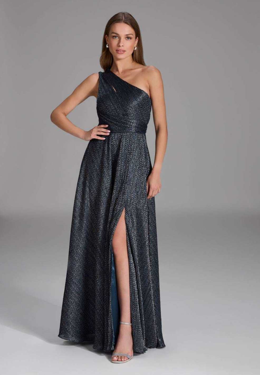 One Shoulder Abendkleid mit Cut-out navy