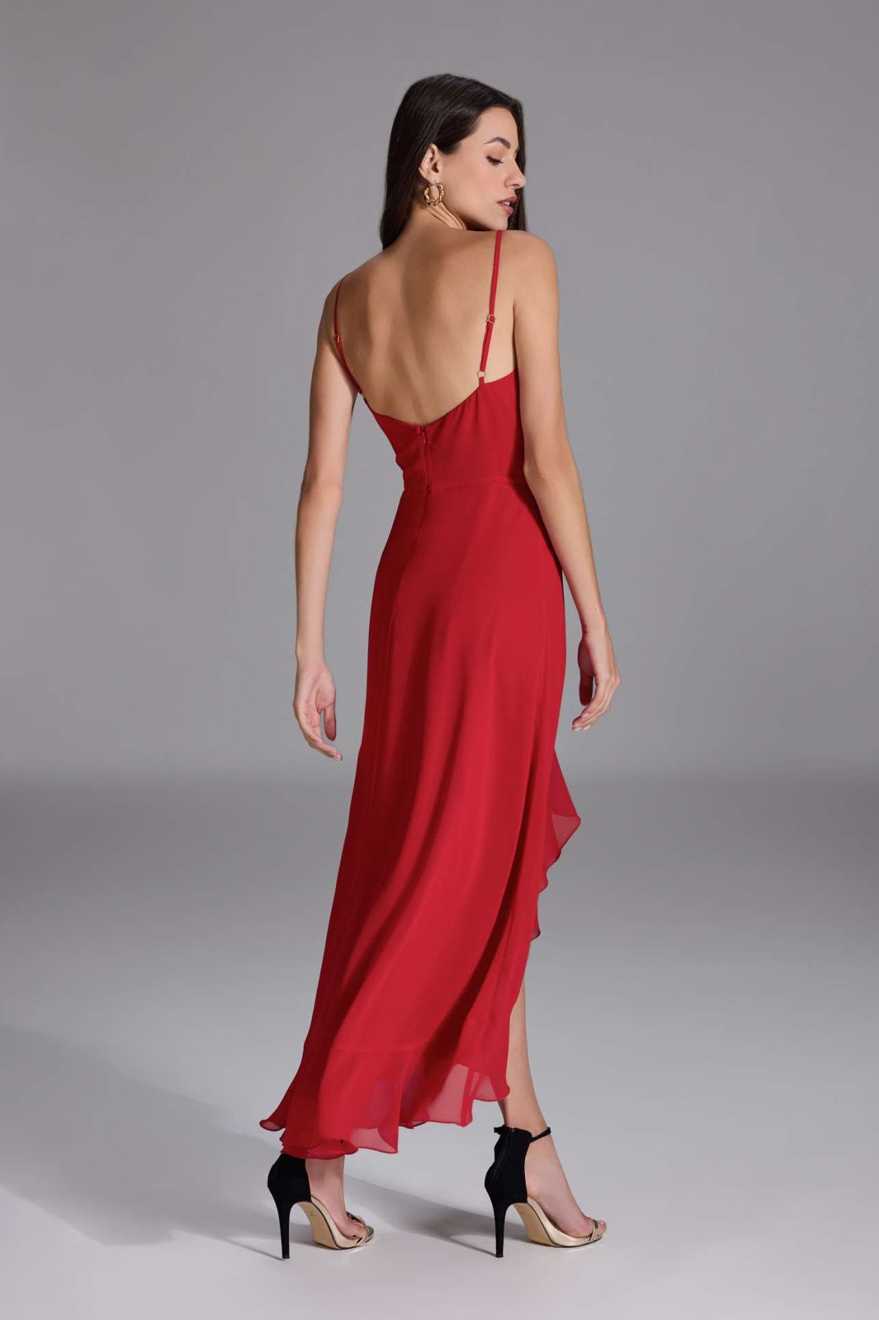 Abendkleid aus Chiffon Vokuhila Saum und Volants