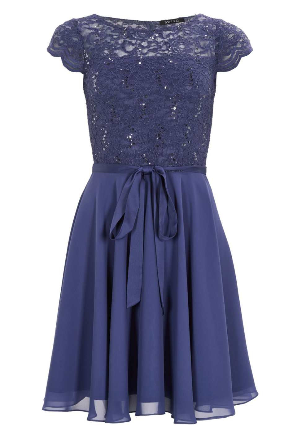 Kleid mit paillettenbesetztem Spitzenoberteil