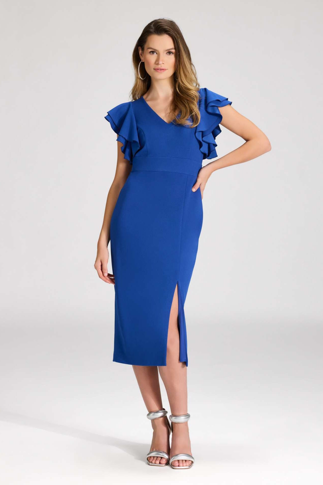 Etuikleid aus Crepe Jersey mit Volant Ärmeln royal blue