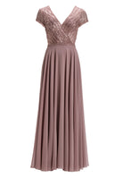 Besticktes Chiffonkleid mit kurzen Ärmeln