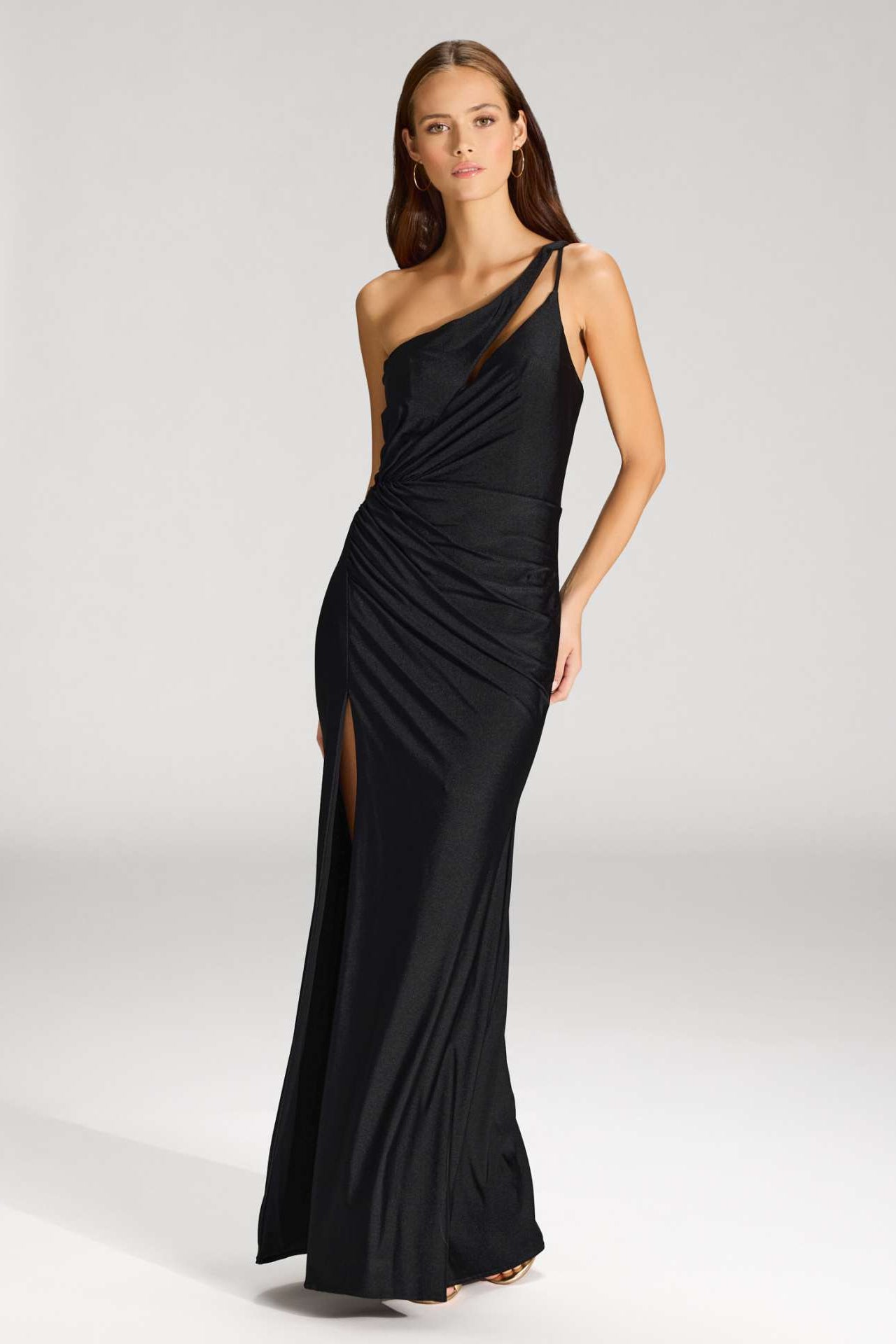 One-Shoulder-Kleid mit Cut-Out und Beinschlitz black