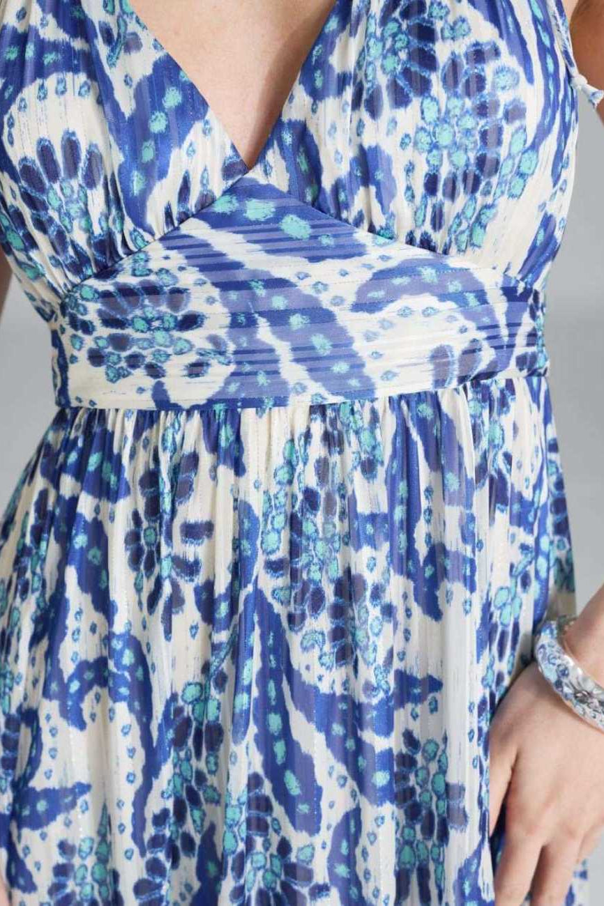 Neckholder Maxi Kleid aus bedrucktem Chiffon mit Glitzerstreifen