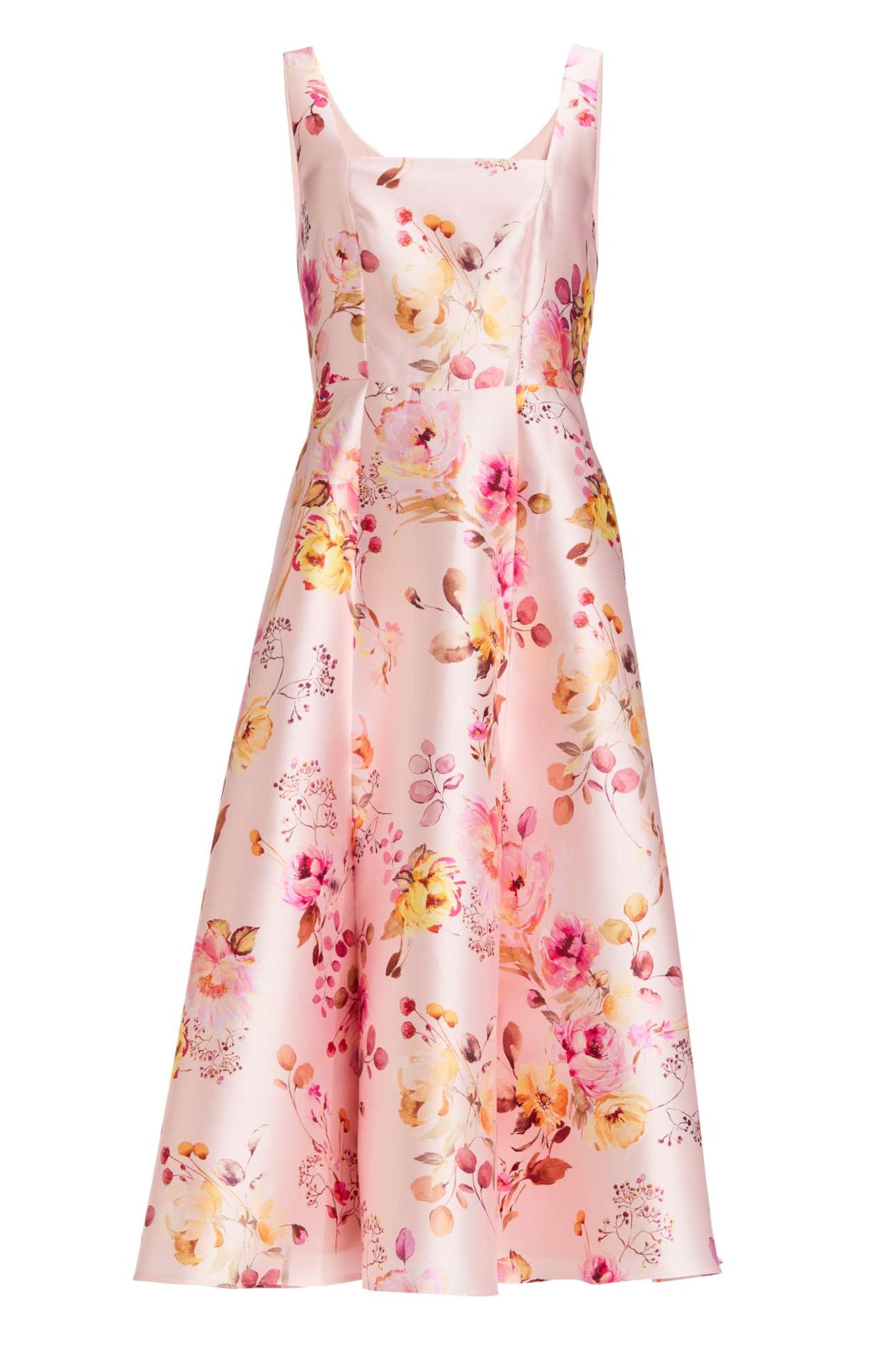 Cocktailkleid mit Karree-Ausschnitt aus floral bedrucktem Twill