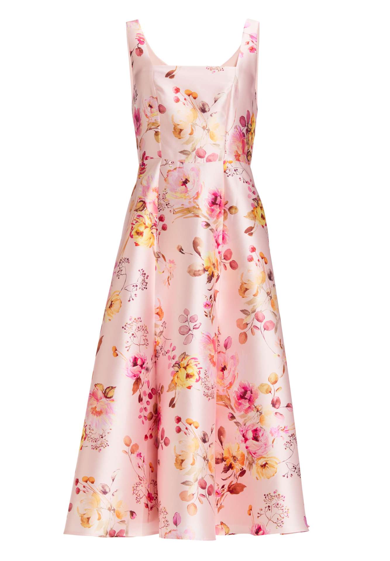 Cocktailkleid mit Karree-Ausschnitt aus floral bedrucktem Twill