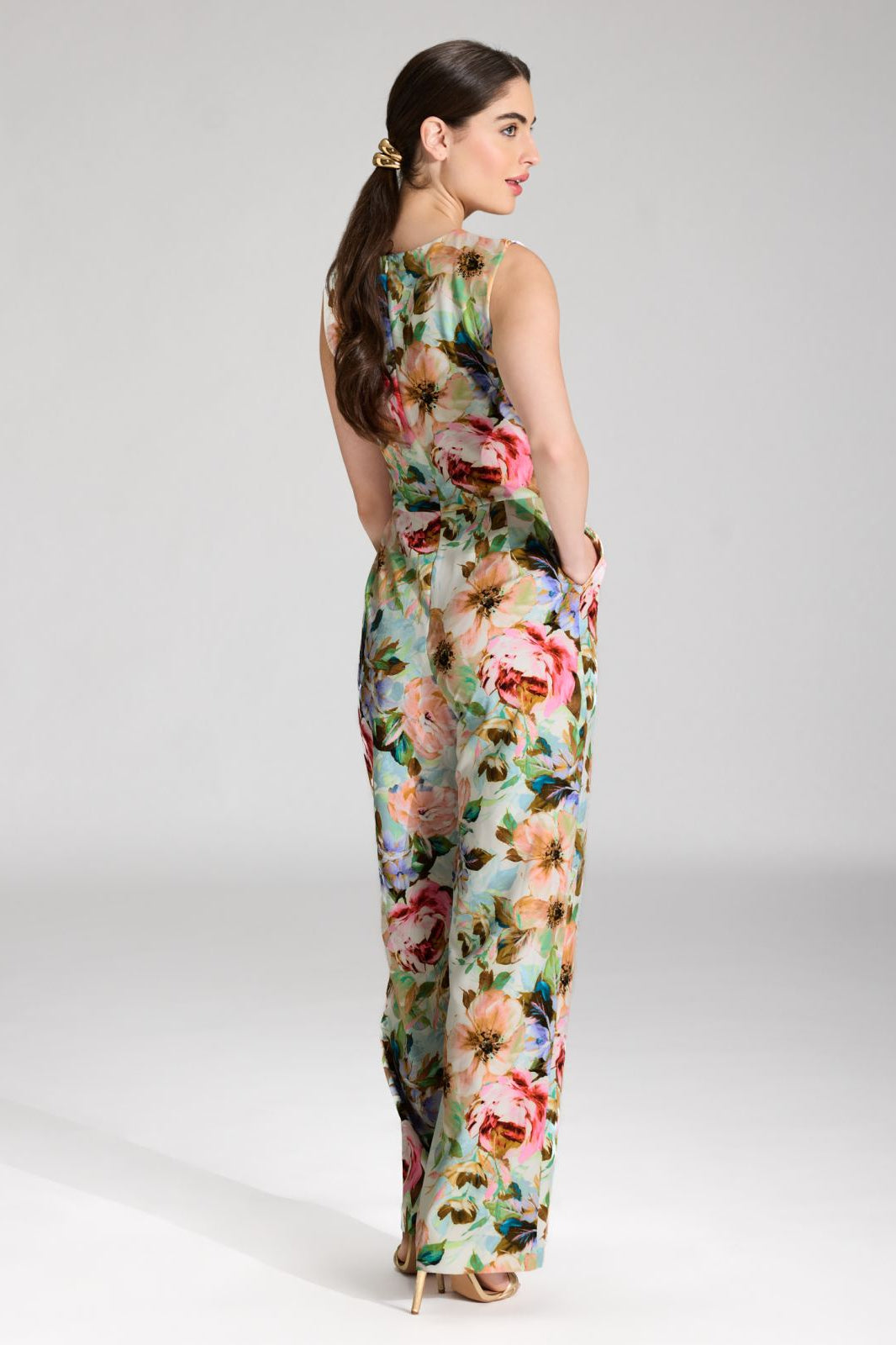 Jumpsuit aus leichtem Scuba mit Blumendruck und Drapierung