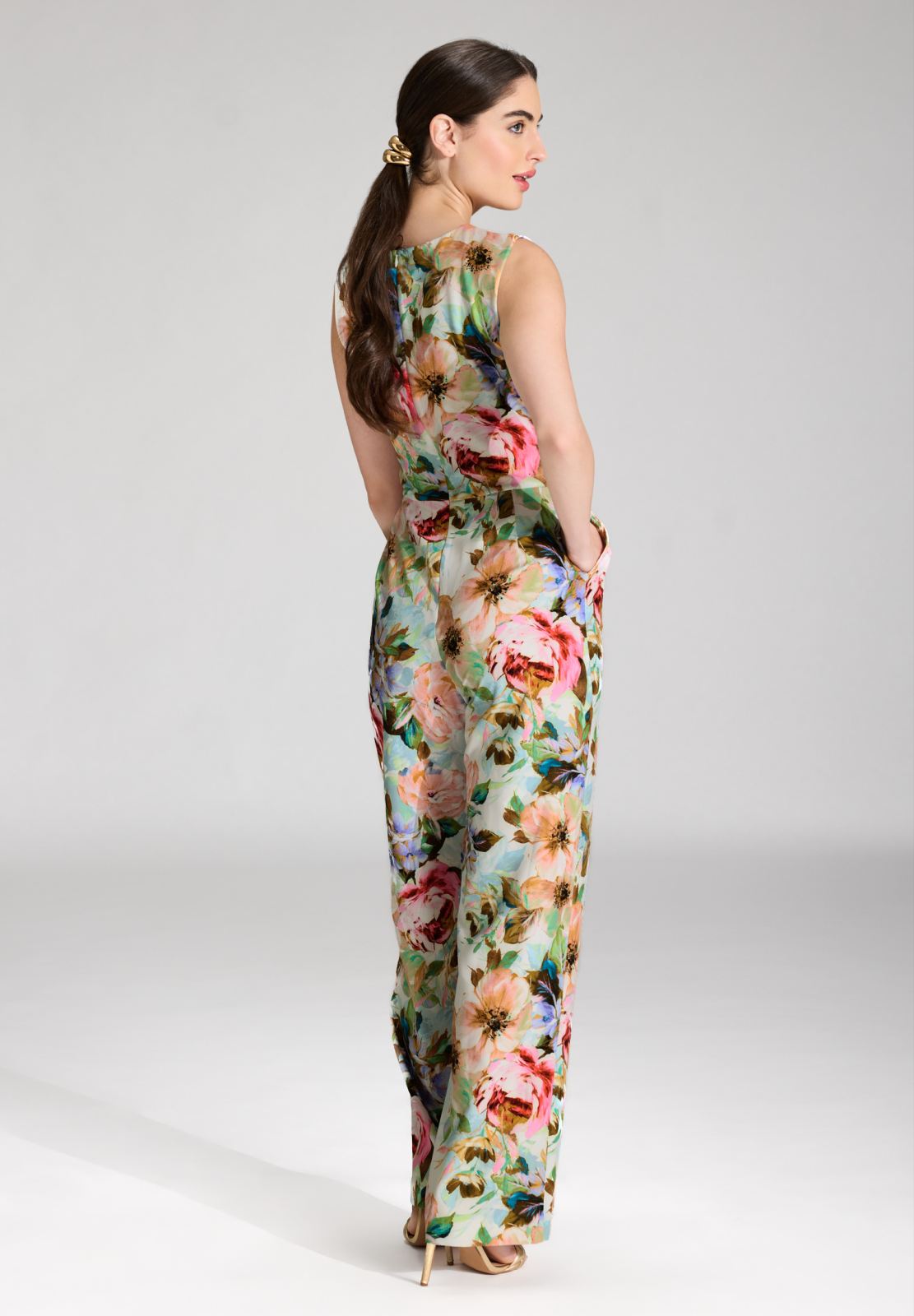 Jumpsuit aus leichtem Scuba mit Blumendruck und Drapierung