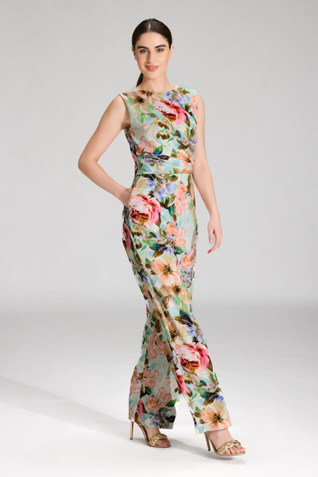 Jumpsuit aus leichtem Scuba mit Blumendruck und Drapierung