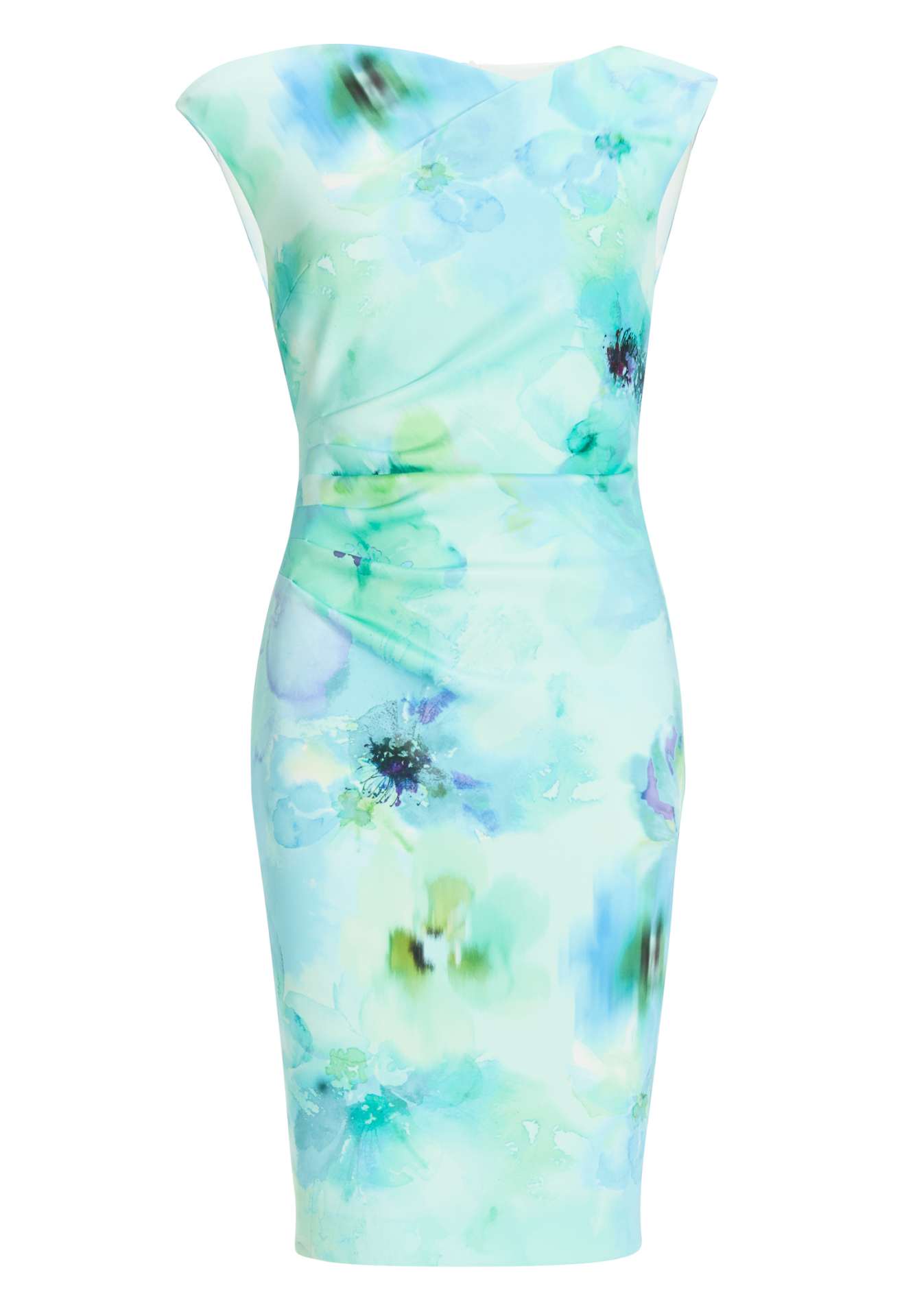 Etuikleid aus bedrucktem Scuba mit Drapierung