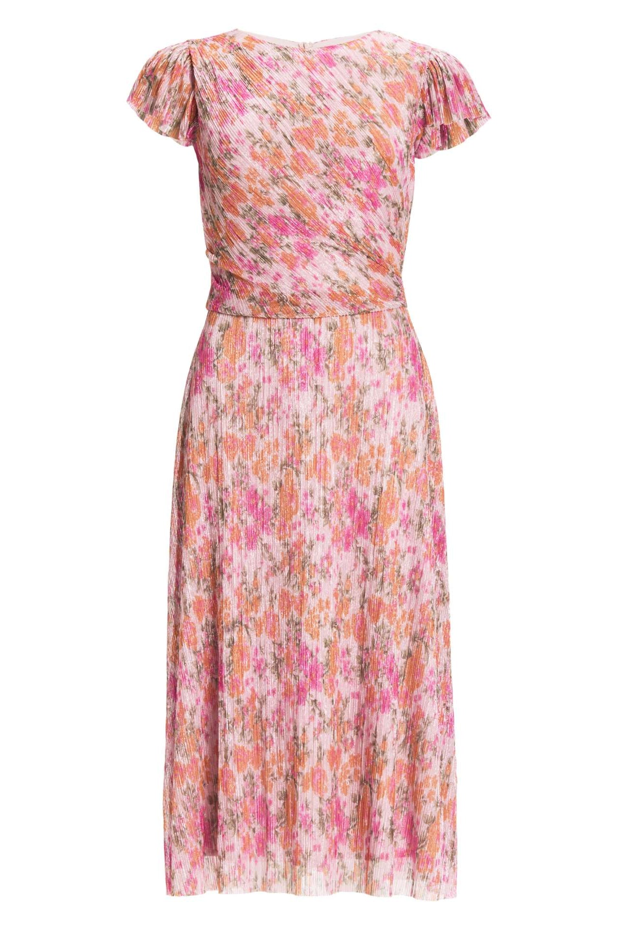 Midi Kleid aus bedrucktem Plissee Jersey mit kurzen Ärmeln