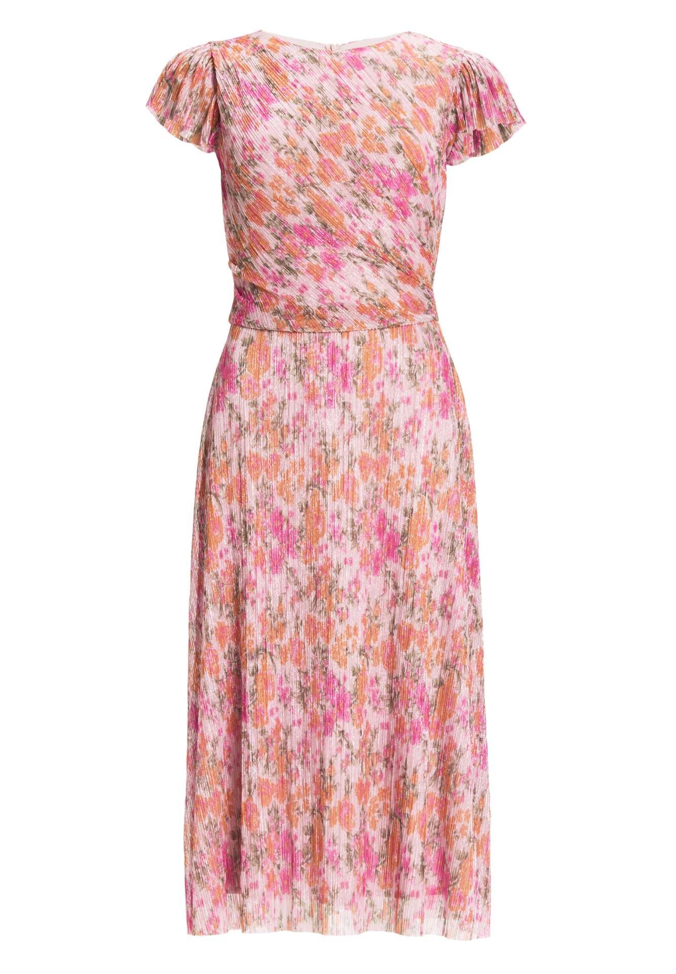 Midi Kleid aus bedrucktem Plissee Jersey mit kurzen Ärmeln