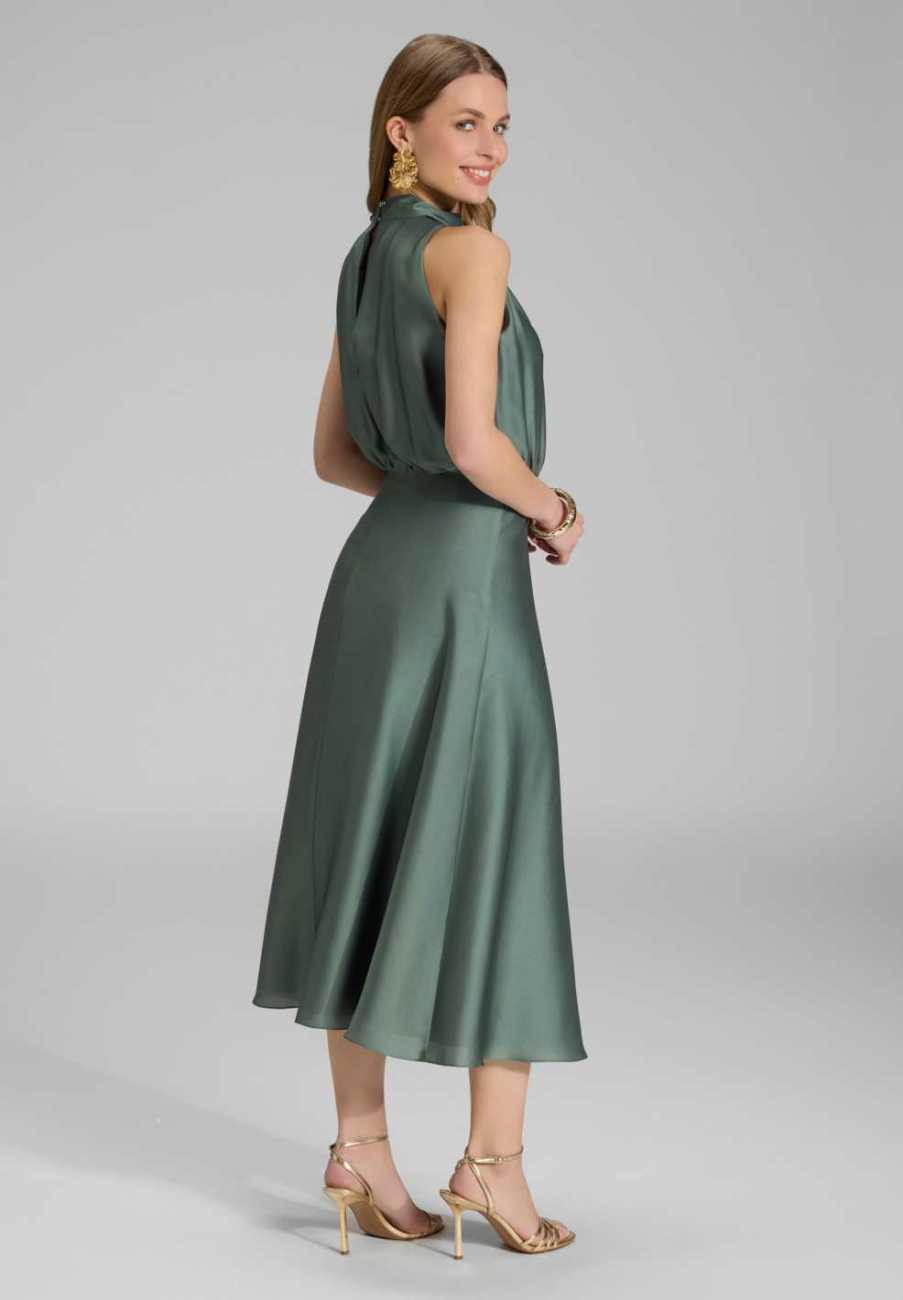 Midi Kleid aus nachhaltigem Satin mit Drapierung am Kragen
