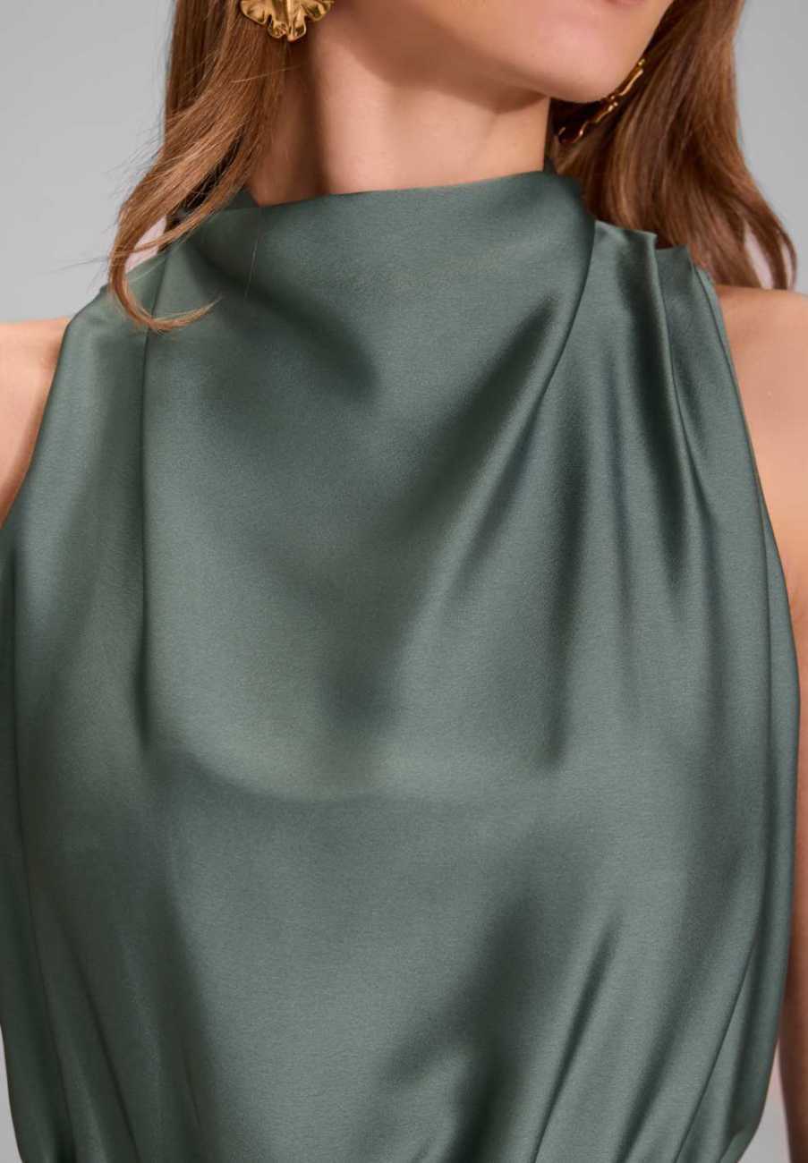 Midi Kleid aus nachhaltigem Satin mit Drapierung am Kragen