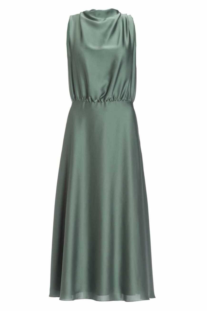 Midi Kleid aus nachhaltigem Satin mit Drapierung am Kragen