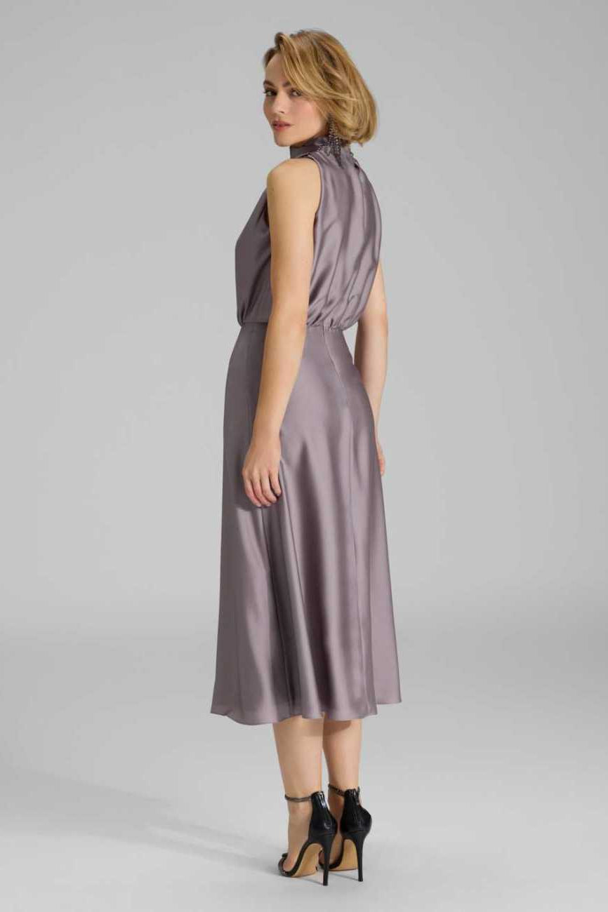 Midi Kleid aus nachhaltigem Satin mit Drapierung am Kragen